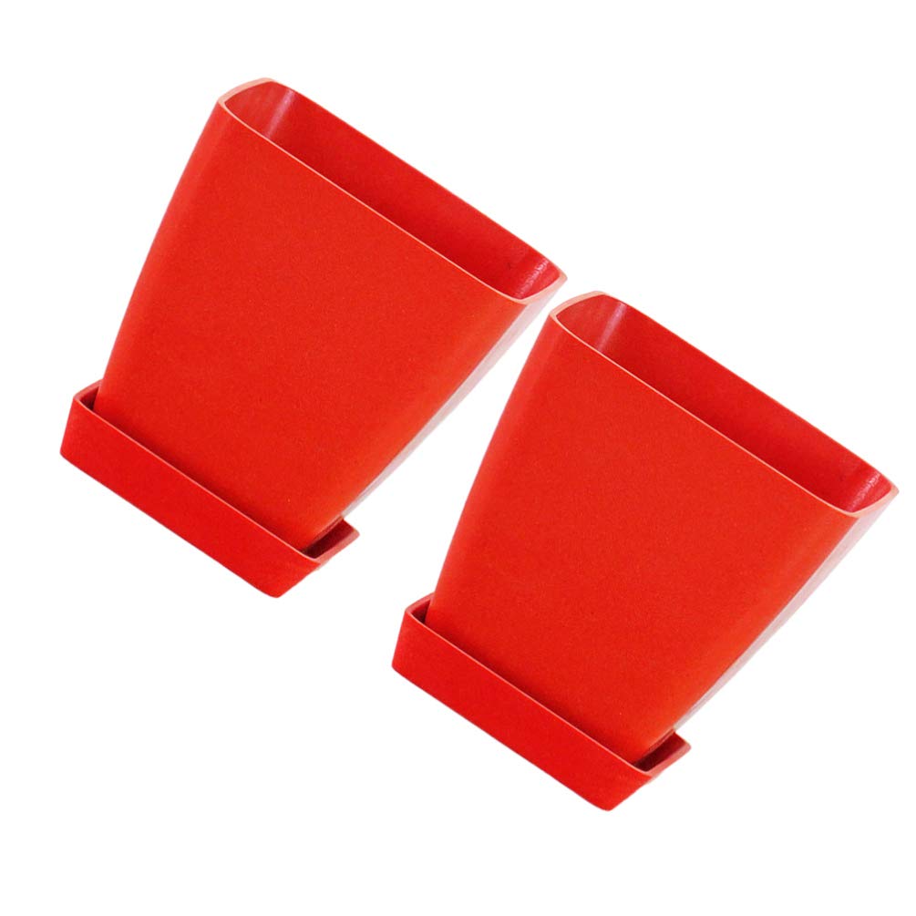 DOITOOL 2 Pack 10cm Red Succulent Plant Pots with Drainage Trays - Fiber Rectangle Flower Planters for Indoor/Outdoor Decor, Home Garden, Office Desk, and Windowsill Arrangements