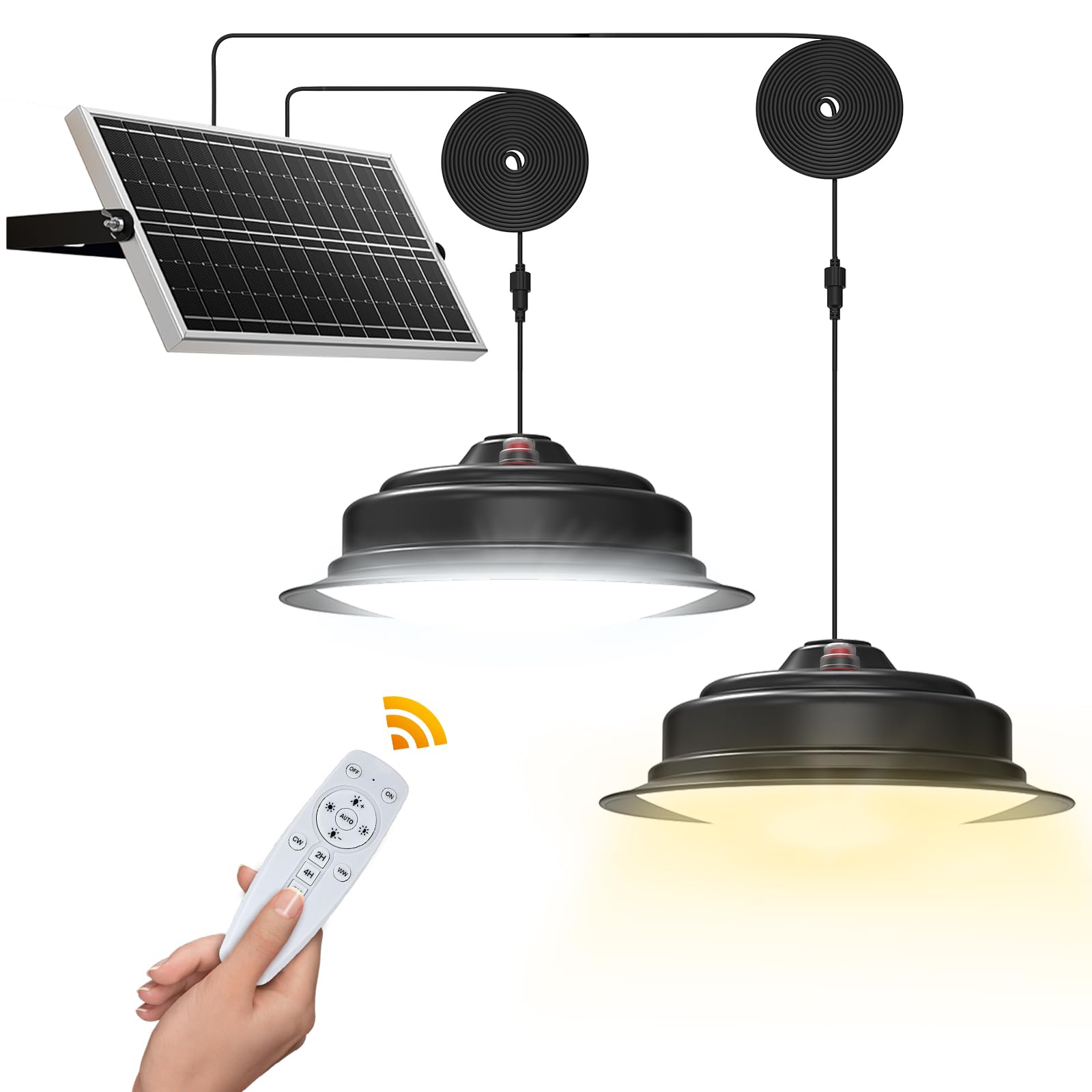 Solar Pendant Lights 2 Pack - Dimmable 120 LED Indoor/Outdoor Waterproof Lighting with Remote (Cool/Warm White) - Perfect for Patio, Porch, Barn, Chicken Coop & Garden Decor