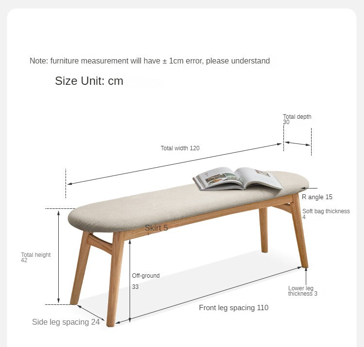 Solid Oak Wood Bench with Soft Cushion - Durable & Comfortable Seating for Living Room, Bedroom, or Entryway
