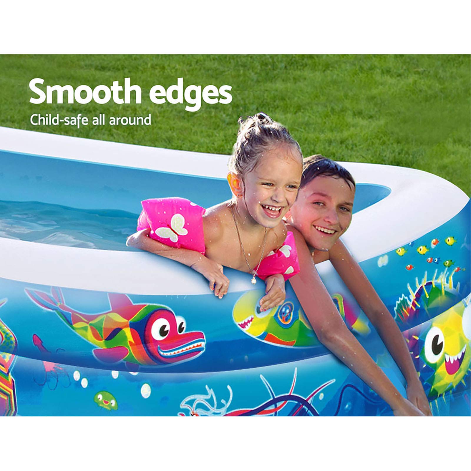 Bestway 54120-17 BW54120 Happy Flora Inflatable Family Pool - 702L Water Capacity Rectangular Swimming Pool for Backyard, Garden & Outdoor Fun
