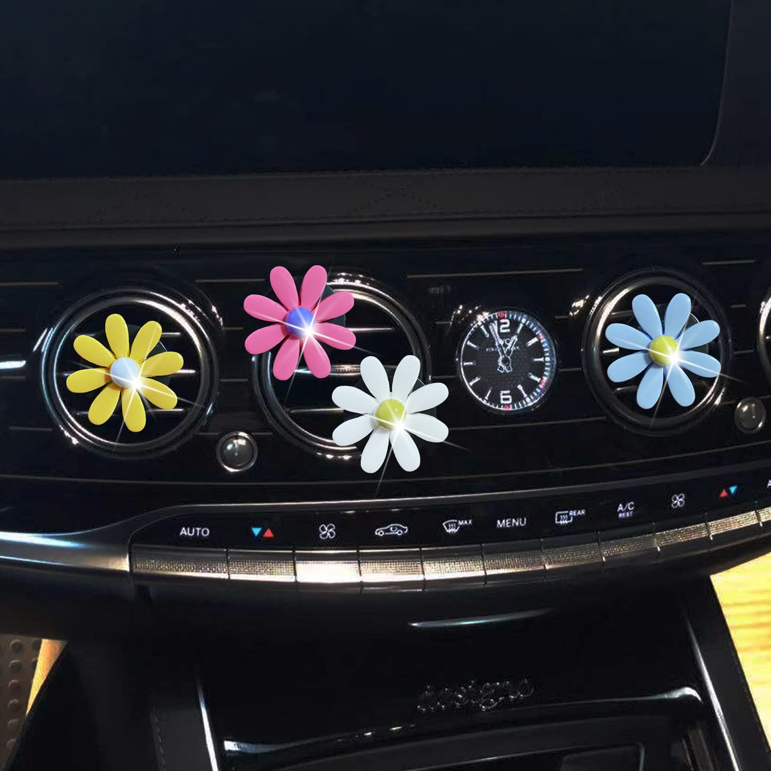 4Pcs Cute Daisies Car Air Freshener Vent Clips - Floral Car Decor Accessories for Women & Girls, Automotive Interior Trim, Perfect for Everyday Commute & Road Trips