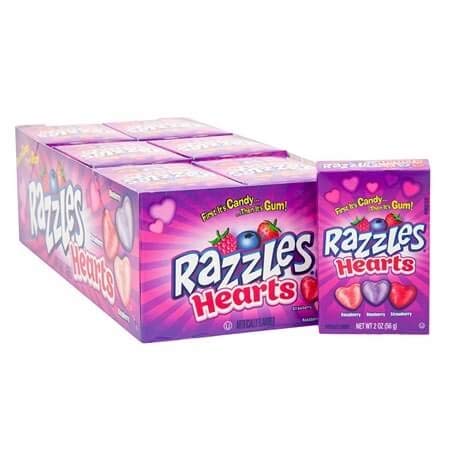 Concord Valentine Razzles Hearts Candy - 2 Ounce Box (24 Count) | Sweet Heart-Shaped Candies for Valentine's Day Gifts, Party Favors & Romantic Celebrations
