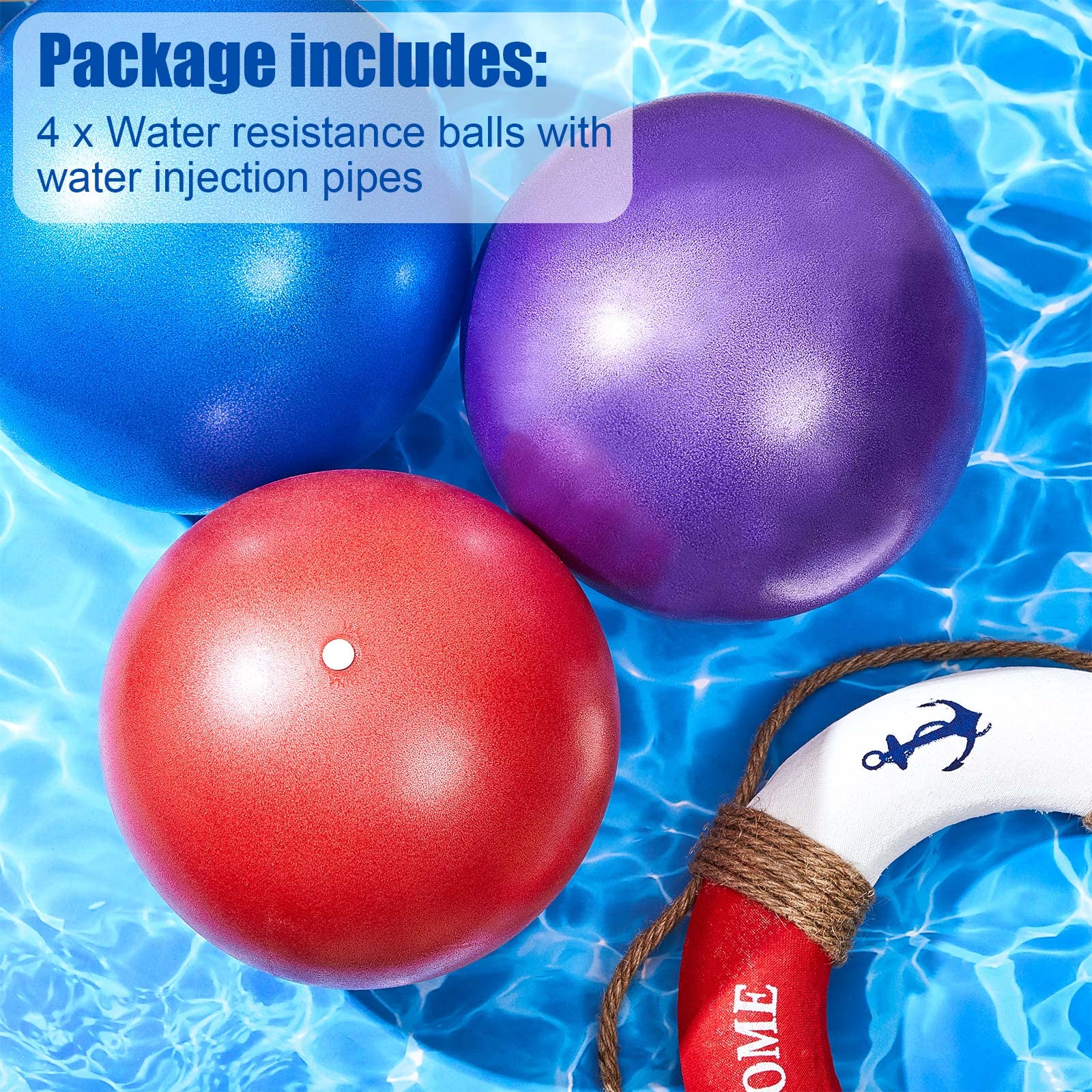 4 Pcs 10-Inch Water Resistance Exercise Balls - Low Impact Pool Workout Equipment for Adults & Seniors - PVC Aquatic Fitness Gear for Swimming, Water Aerobics & Physical Therapy (Pink, Blue, Purple, Red) - Perfect for Home Pools, Gym Classes & Rehabilitation Centers