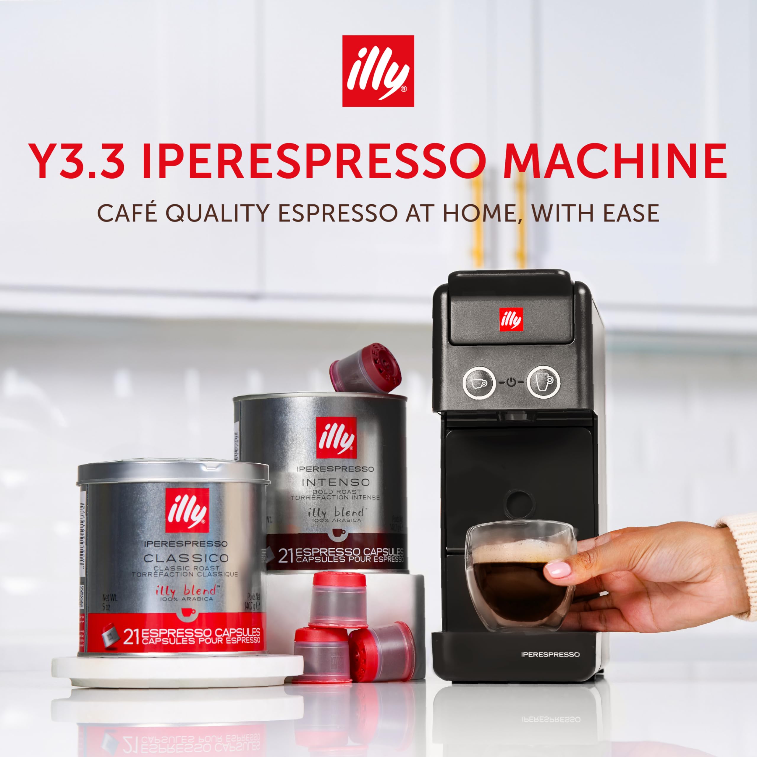 Illy Y3.3 Single Serve Espresso Machine for IperEspresso Capsules - Compact Black Coffee Maker for Home & Office - Perfect for Espresso Lovers & Small Spaces