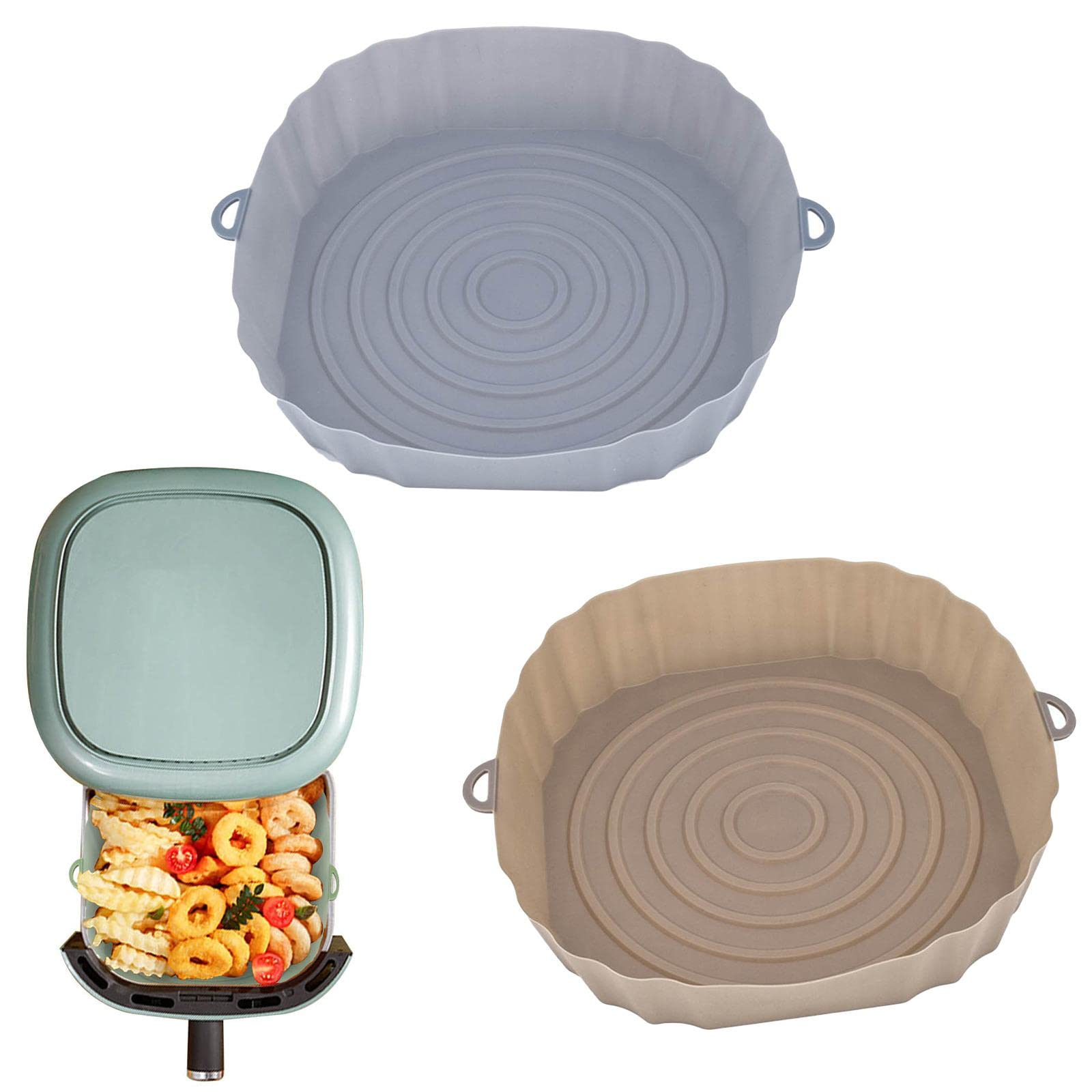 2-Pack Reusable Silicone Air Fryer Basket - Non-Stick Baking Tray for Pizza, Chicken & More | Oven-Safe Fryer Accessories for Healthy Cooking & Easy Cleanup | Perfect for Air Fryers, Toaster Ovens & Countertop Cooking