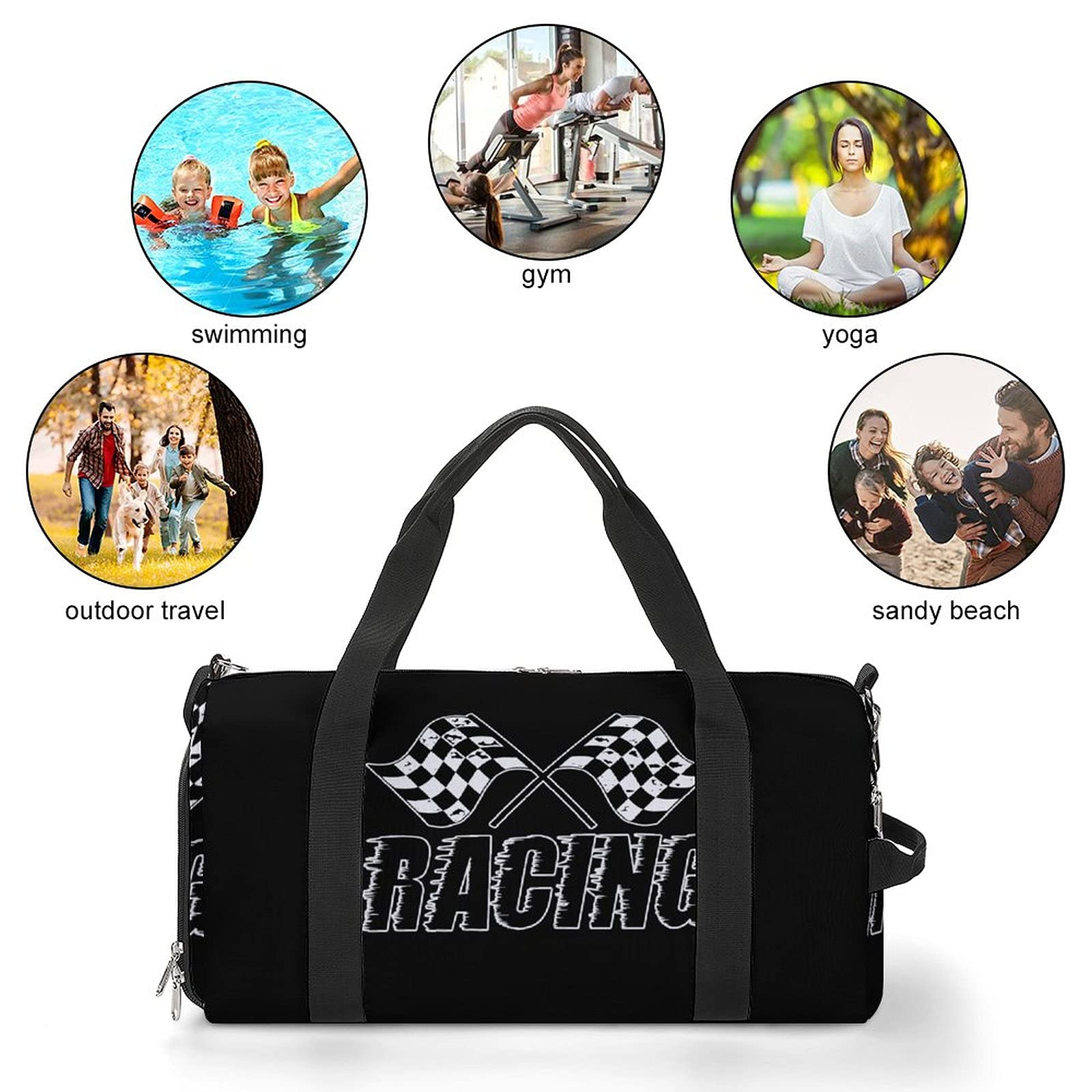 FunnyStar Racing Checkered Flags Sports Gym Bag with Shoes Compartment - Lightweight Duffle Carry On Overnight Travel Backpack for Men & Women - Perfect for Gym, Workout, Travel & Sports (White, One Size)