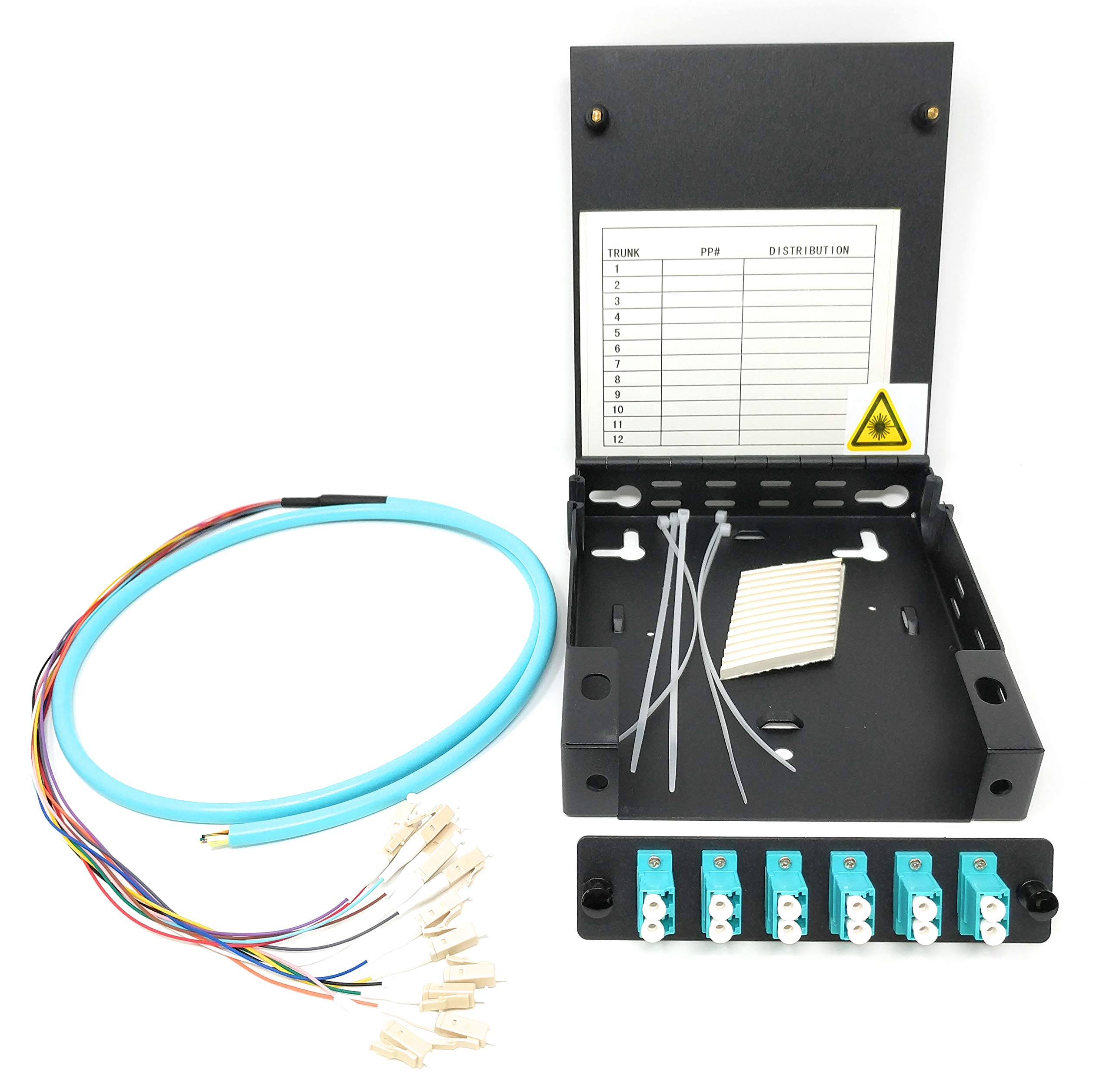 12-Port Wall Mount Fiber Enclosure with Splicing Module - OM3 Multimode LC-UPC Kit | Includes 1M 12-Strand Pigtail & 6-Port Duplex Panel | Ideal for Data Centers, Telecom Rooms & Network Installations