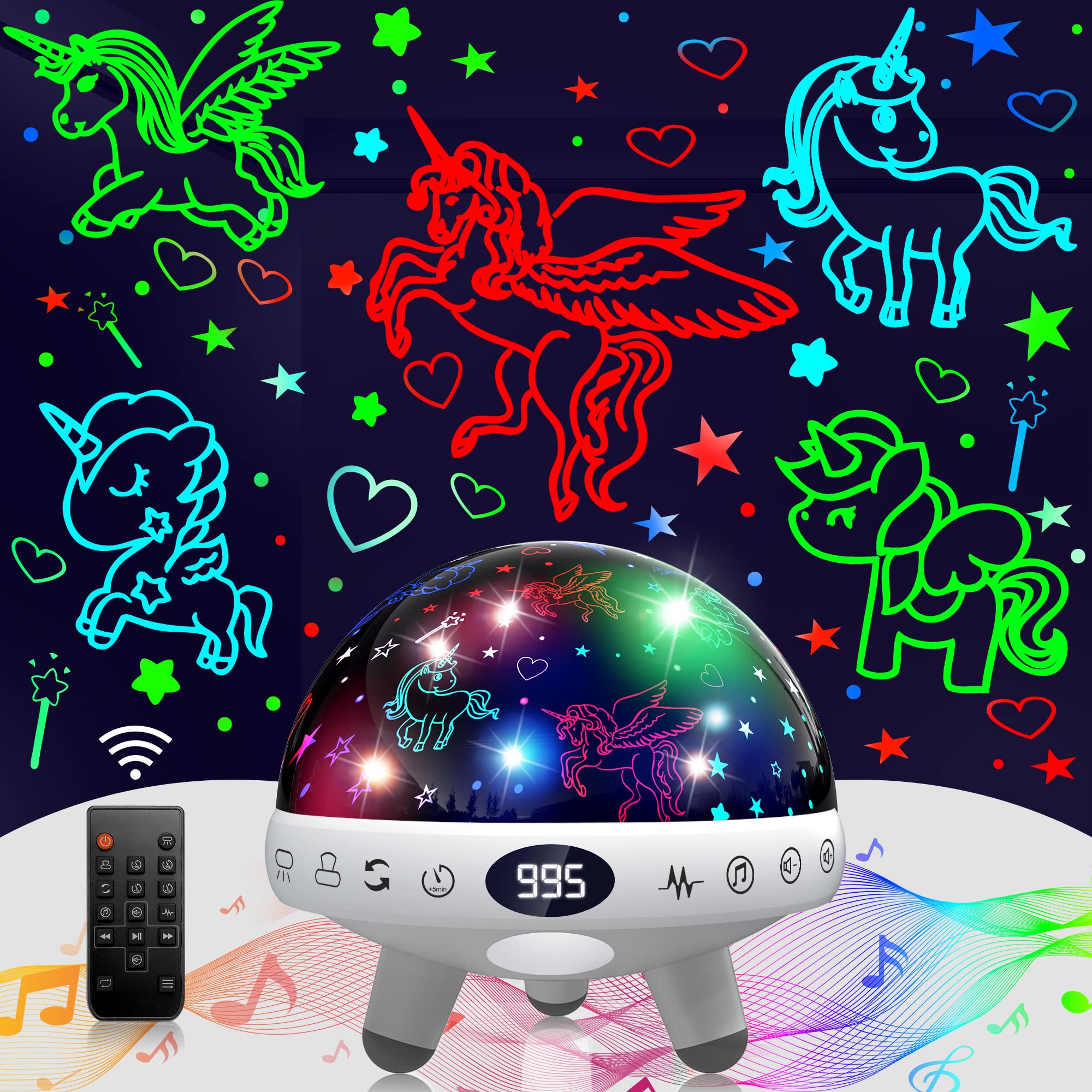YACHANCE Unicorn Night Light Projector & White Noise Machine for Girls - 29 Soothing Sounds, Baby Night Light & Bedroom Decor Gift for 1-12 Year Old Girls | Perfect for Nursery, Kids' Room & Sleep Time