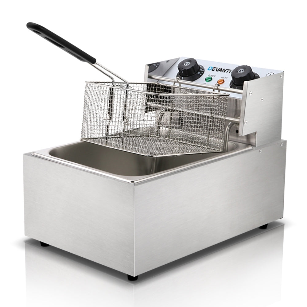 Devanti 10L Commercial Deep Fryer - 2200W Electric Single Basket Fryer for Restaurants, Food Trucks & Catering - Perfect for French Fries, Chicken Wings & More