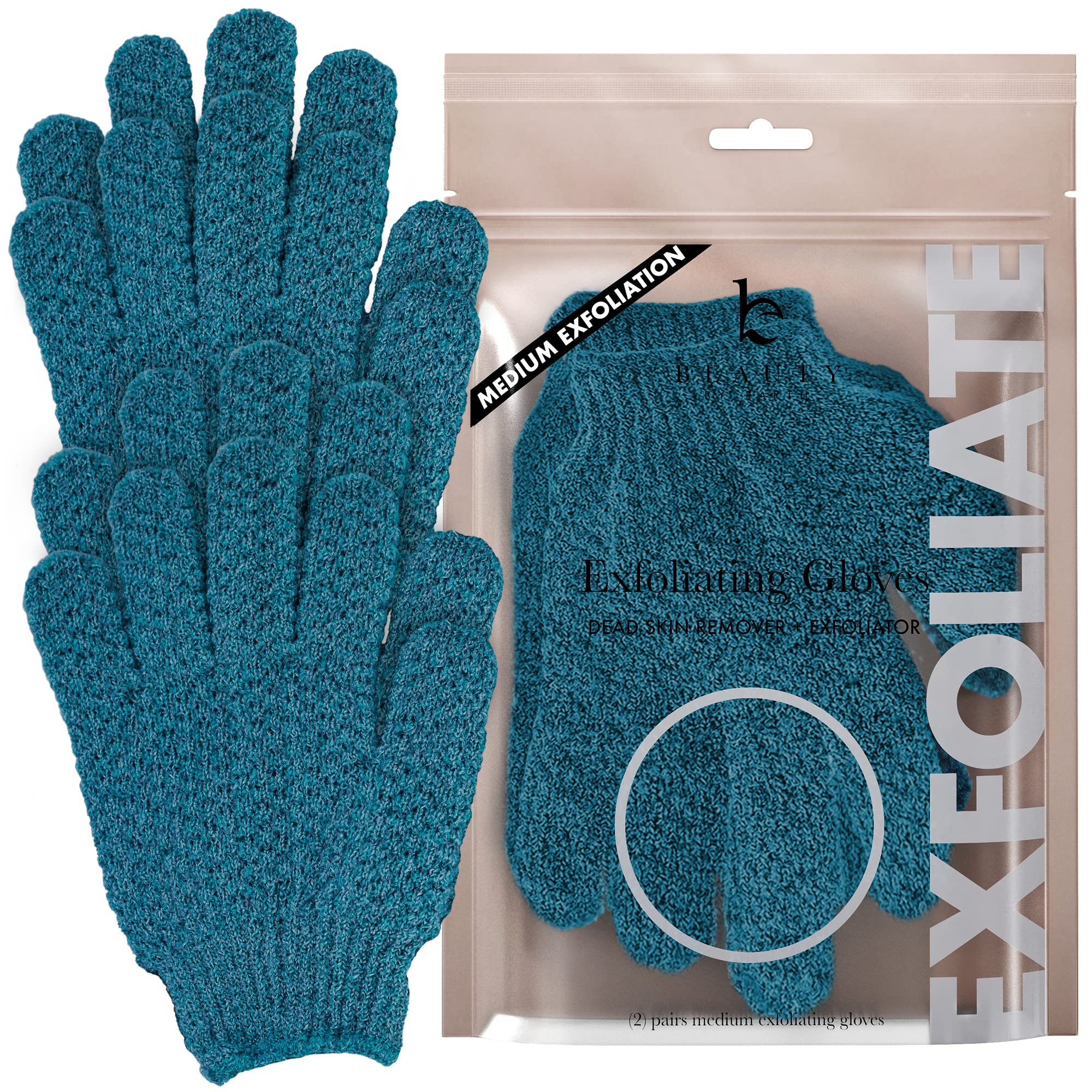 Exfoliating Bath Gloves for Shower - 2 Pairs (4 Gloves) Medium Exfoliation, Body Scrub & Shower Scrubber for Women & Men | Loofah Gloves for Smooth Skin | Perfect for Spa, Dry Brushing & Dead Skin Removal