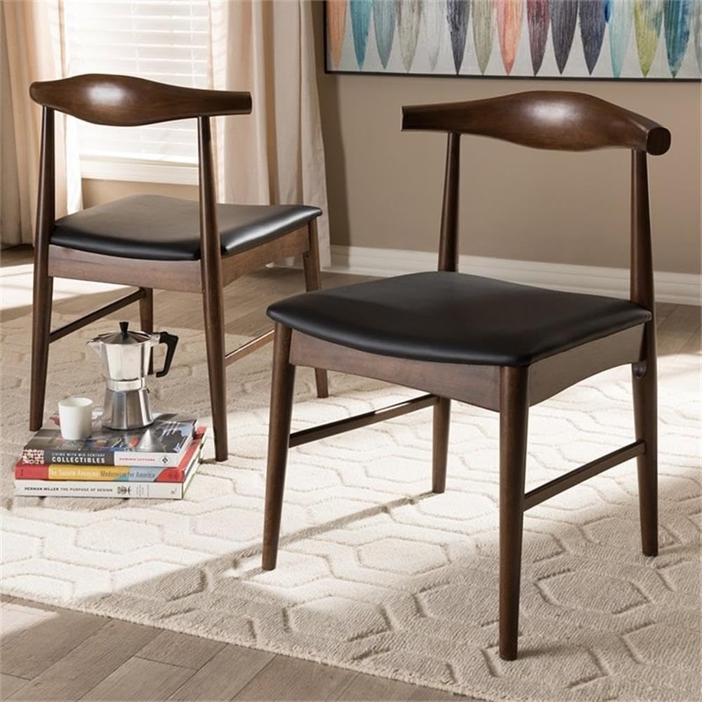 Baxton Studio Winton Modern Dining Chairs Set of 2 - Black & Brown Upholstered Side Chairs for Kitchen, Dining Room, Office - Comfortable & Stylish Seating Solution