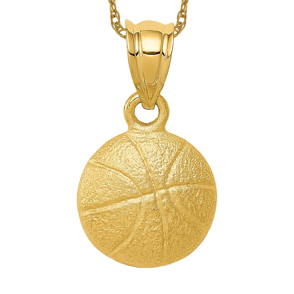 14K Solid Yellow Gold Basketball Necklace Charm - Sports Jewelry Pendant for Men & Women - Perfect Gift for Basketball Fans, Players and Coaches - Game Day, Birthday & Anniversary Jewelry