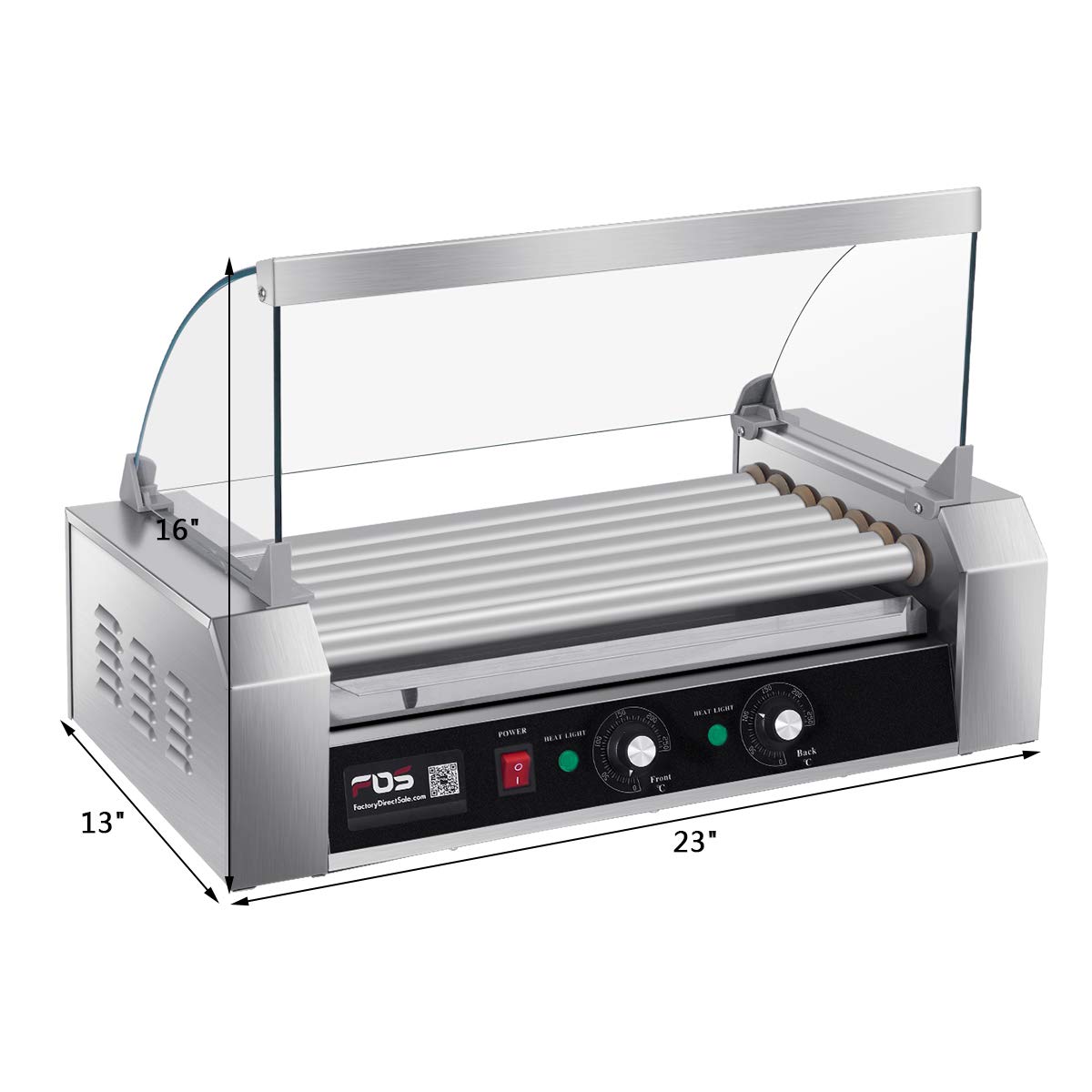 Electric Hot Dog Roller Machine - 18 Hot Dog Capacity, Non-Stick Surface, Removable Stainless Steel Drip Tray & Glass Hood Cover - Commercial Countertop Hot Dog Warmer for Restaurants, Food Trucks & Convenience Stores