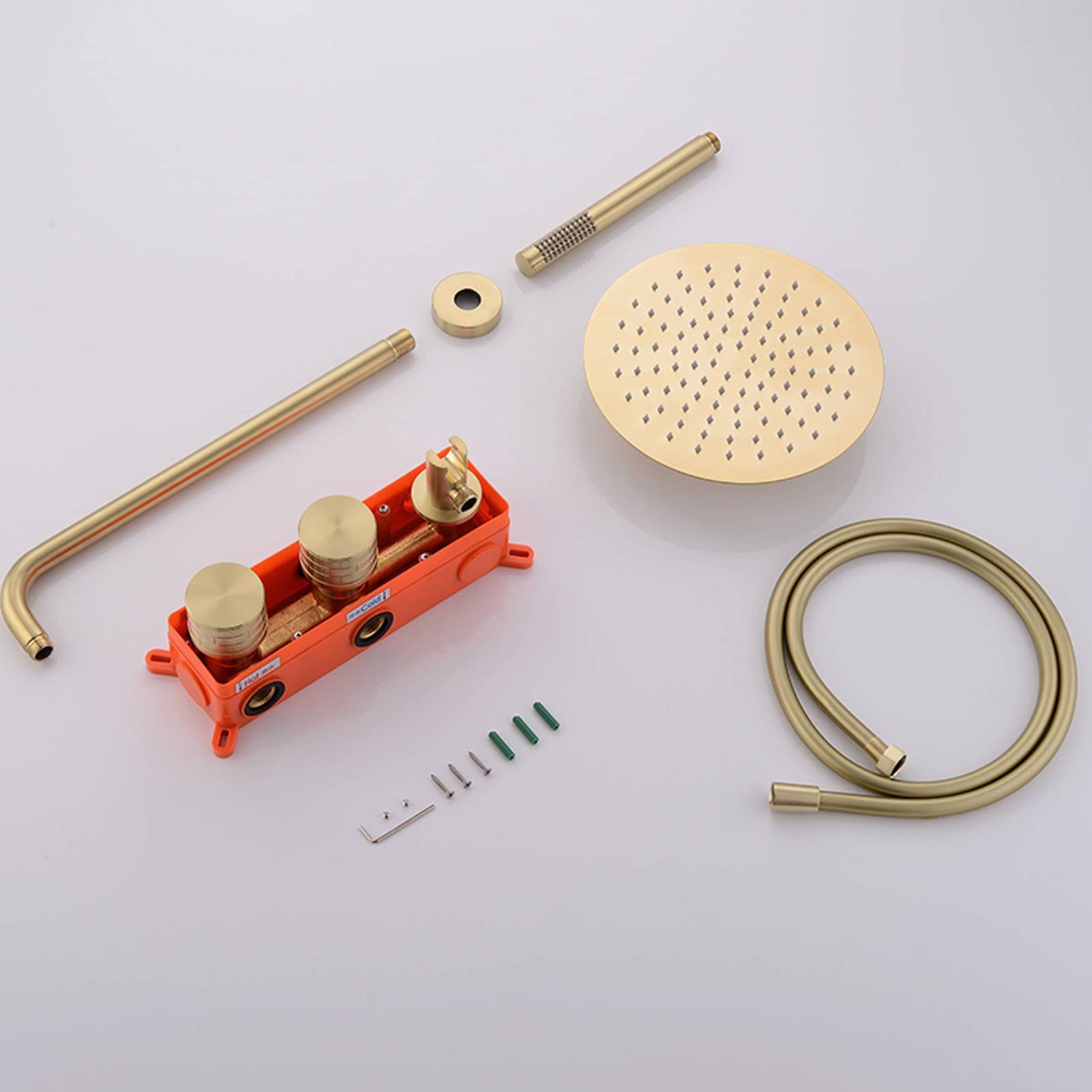 Luxury 10 Inch Brushed Gold Shower System - Wall Mounted Rainfall Shower Head with Handheld Shower Combo Set for Modern Bathroom | Perfect for Spa-Like Experience in Master Bath & Guest Bathrooms