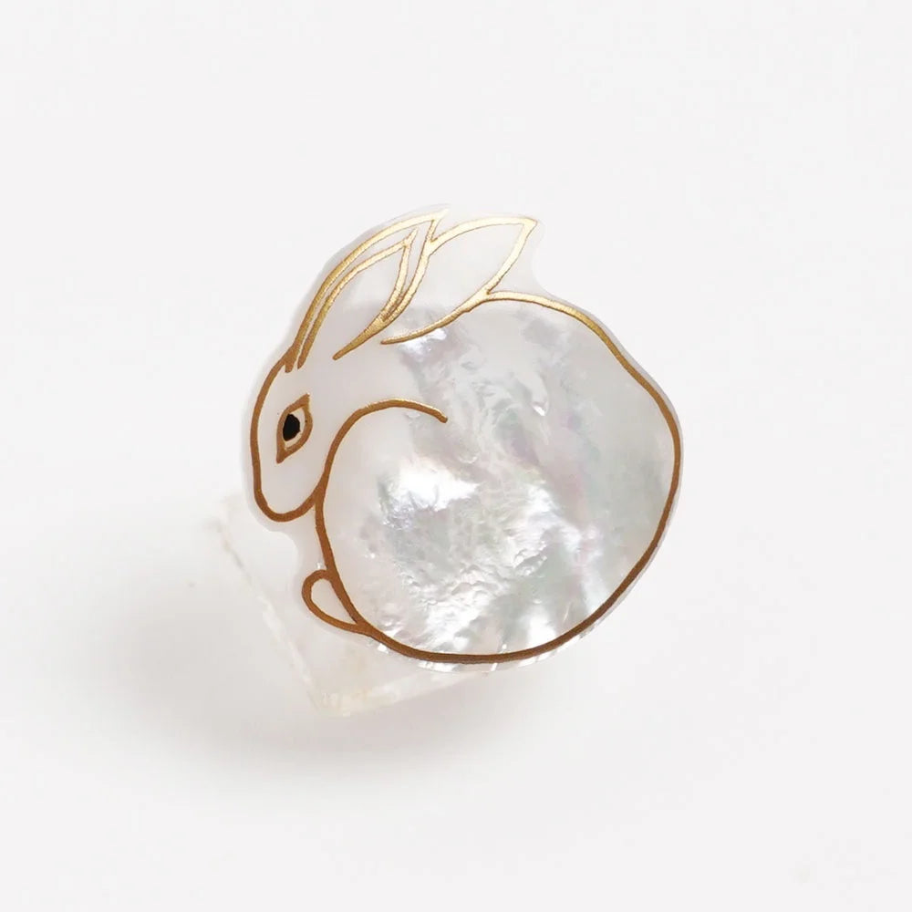 Handcrafted Japanese Maki-e Urushi Lacquer Brooch with White South Sea Pearl Shell - Rabbit Design Traditional Jewelry for Women | Perfect Gift for Special Occasions, Weddings & Formal Events
