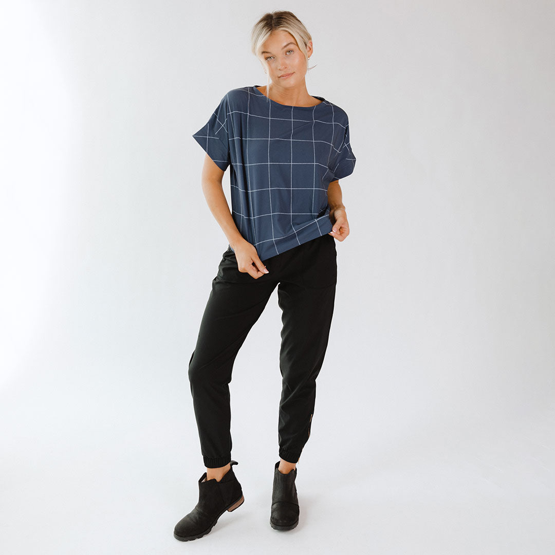 Boss Tee - Premium Indigo Windowpane Cotton T-Shirt for Men | Casual Wear, Street Style & Everyday Comfort