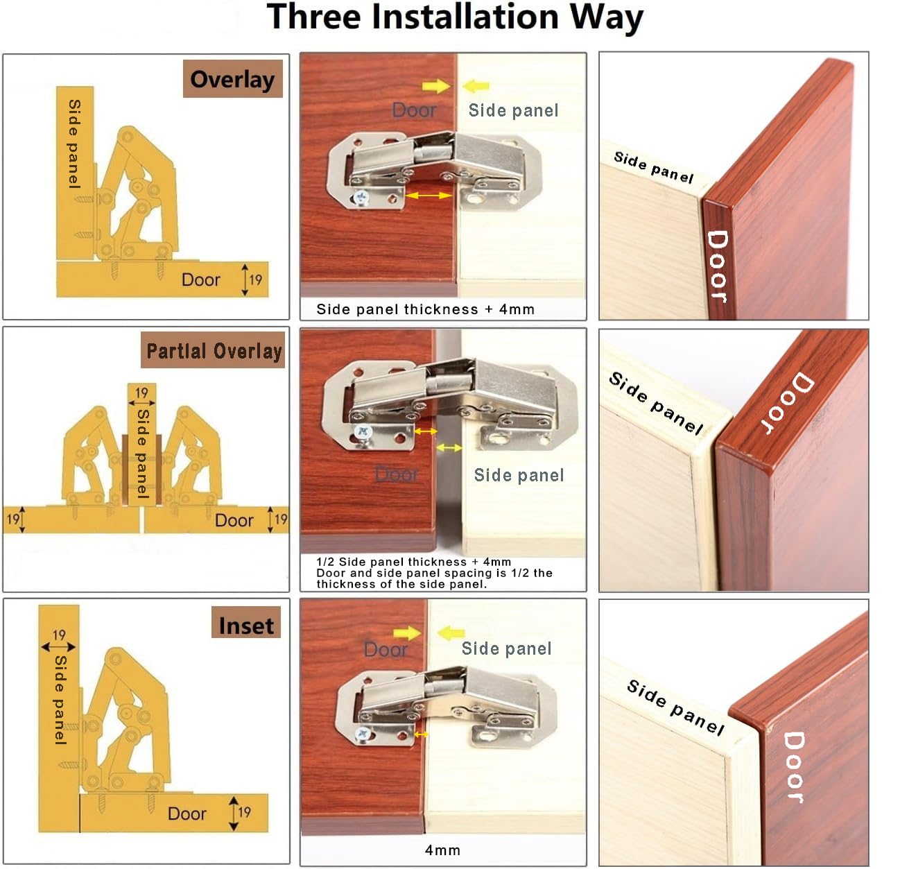 4-Pack Frameless Concealed Cabinet Hinges - Heavy Duty Hidden Hinges for Cabinet Doors, Surface Mount, Soft Close (Ideal for Kitchen Cabinets, Wardrobes & Furniture Installation)