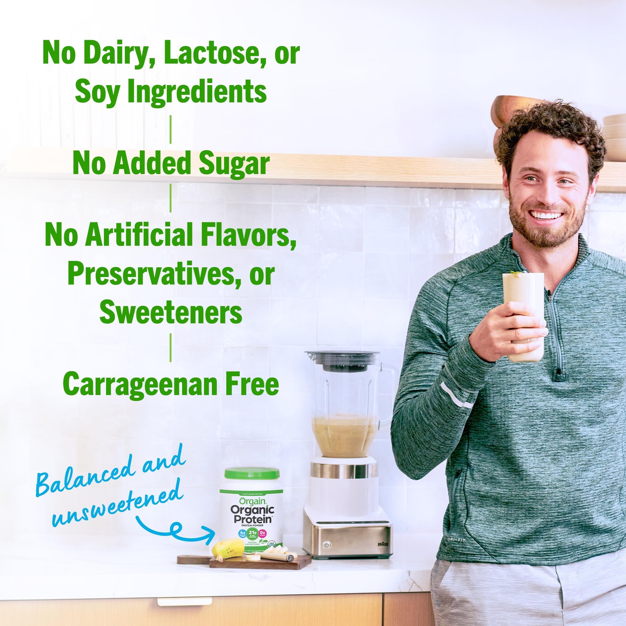 Orgain Organic Unflavored Vegan Protein Powder - 21g Plant-Based Protein, Dairy Free, Gluten Free, No Sugar Added, Soy Free, Non-GMO, 1.59 lb | Perfect for Smoothies, Baking & Post-Workout Recovery (Packaging May Vary)
