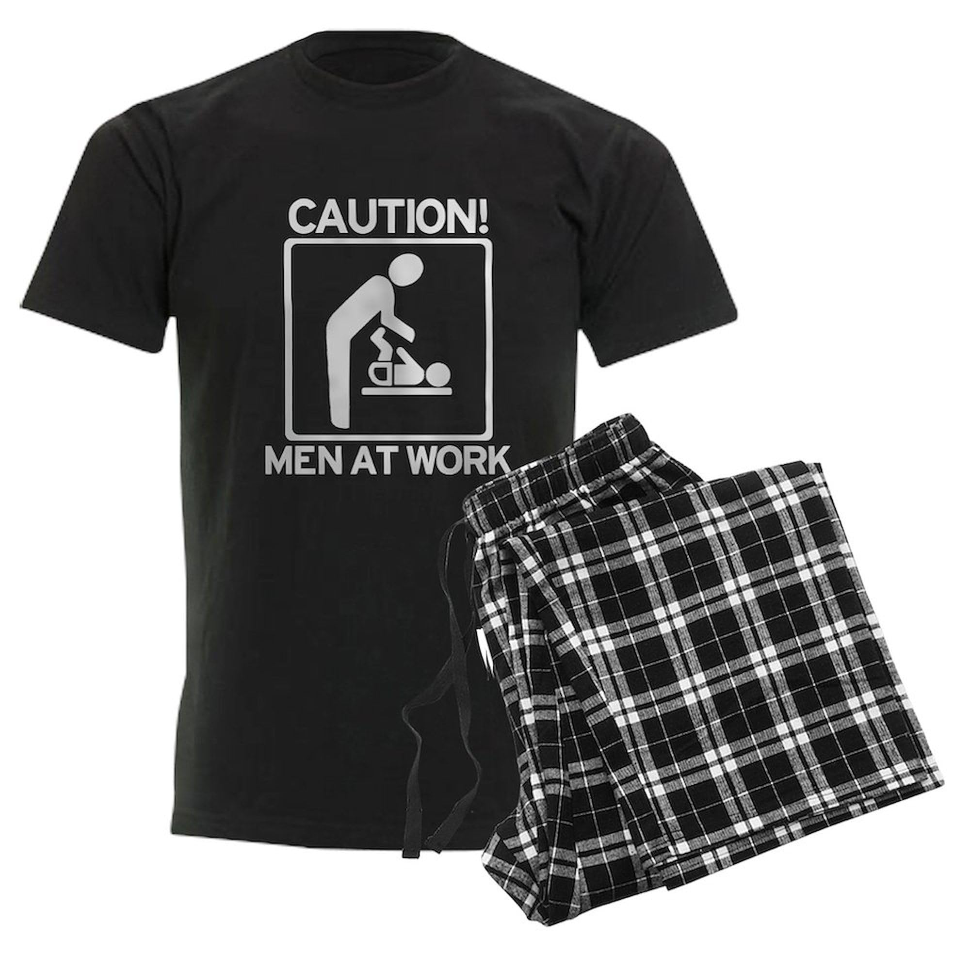 New Dad To Be Caution Men At Work Novelty Pajama Set - Comfortable Dark P Men's Sleepwear PJs for Expecting Fathers | Perfect Gift for Baby Shower & Relaxing at Home