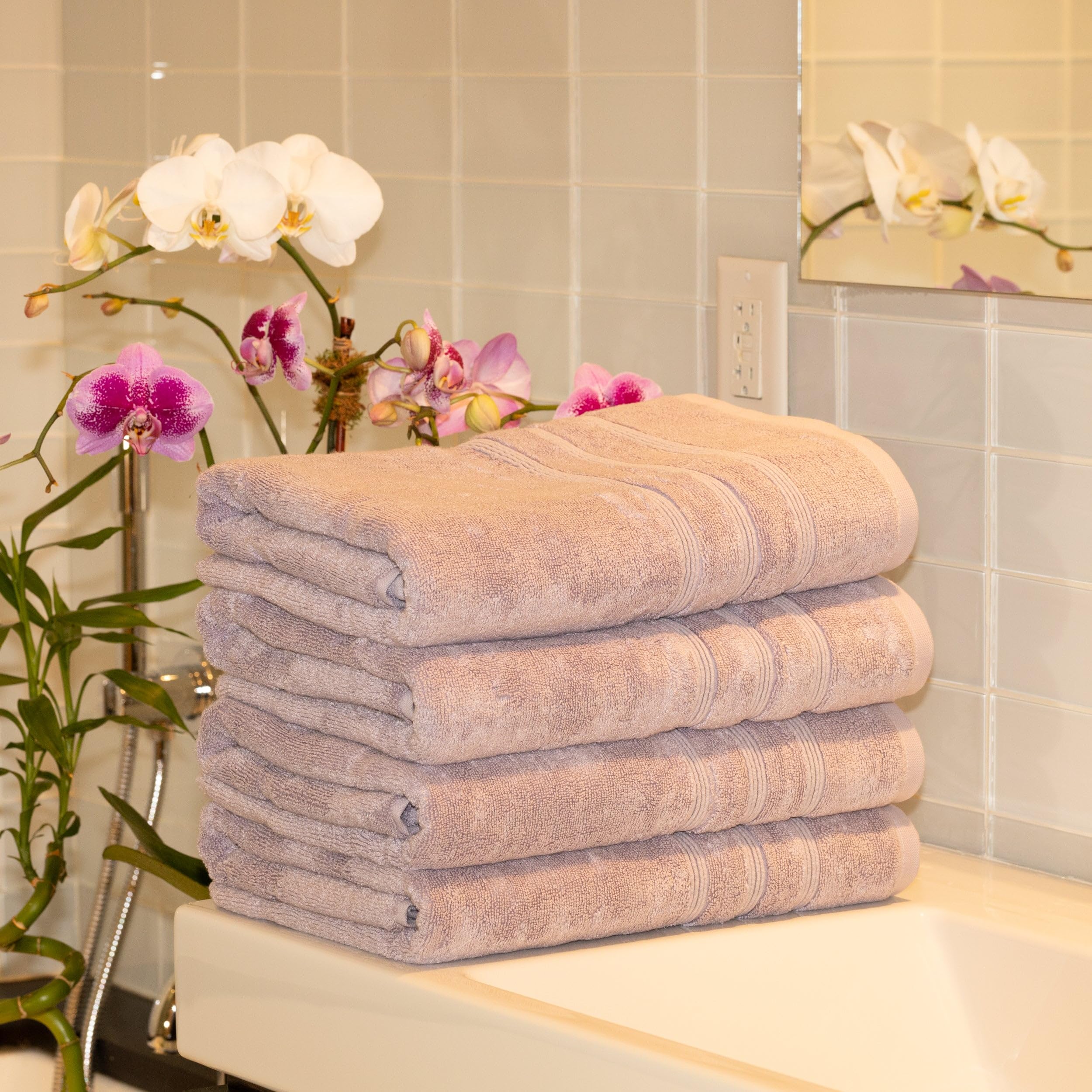 Mosobam Luxury Turkish Bath Towels Set of 4 - 30x58 Inches Oversized 700 GSM - Bamboo Viscose & Aegean Turkish Combed Cotton - Soft & Absorbent for Spa, Bathroom, and Beach Use