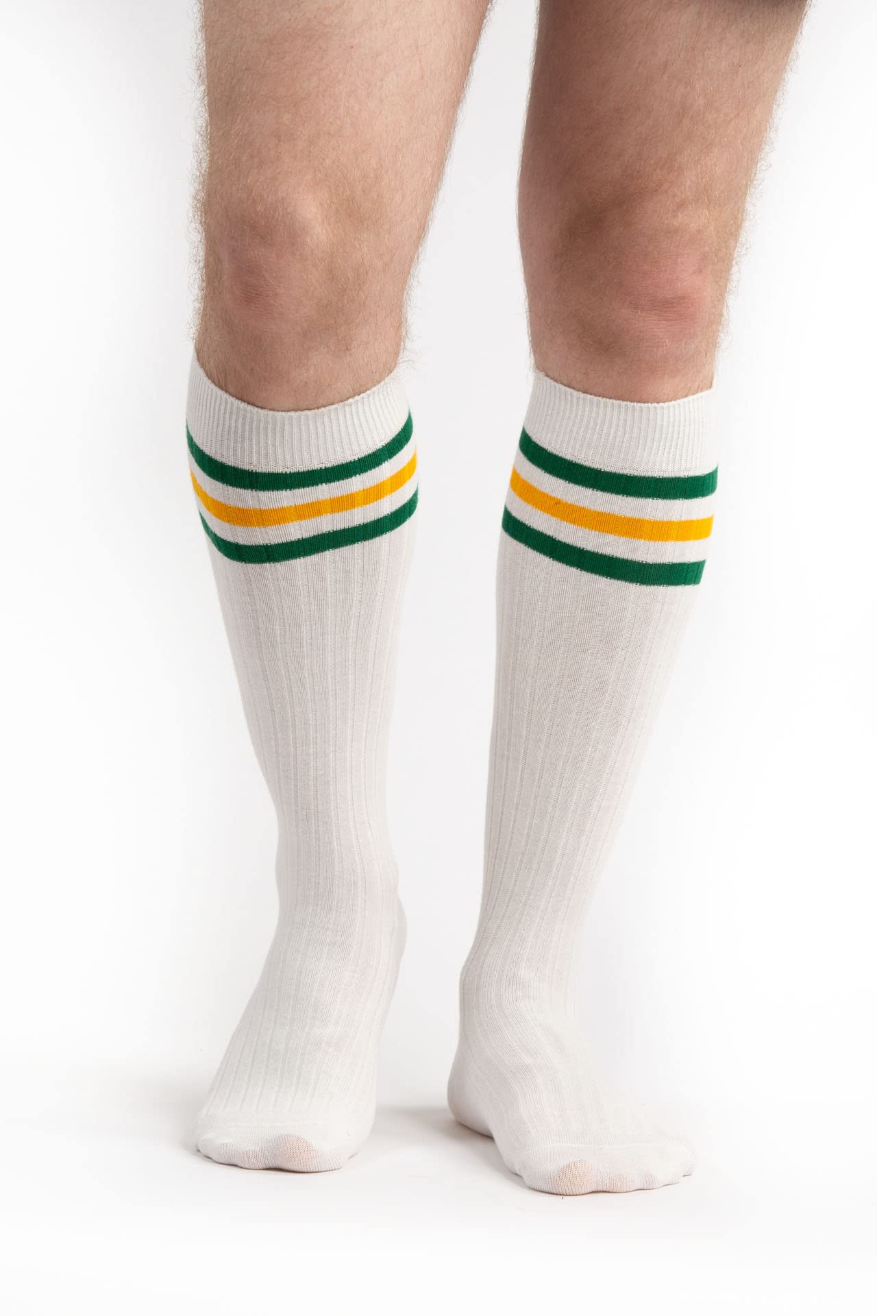 4 Pack Men's Knee High Cotton Striped Dress Socks - Over The Calf Formal Socks for Business & Office (Size 9-11) - Perfect for Work, Dress Shoes & Professional Outfits