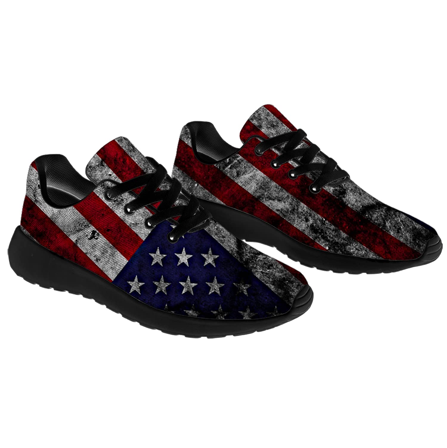 **Patriotic USA Flag Running Shoes for Men & Women - Comfortable Walking & Tennis Sneakers with American Flag Print - Perfect for Jogging, Workouts & Casual Wear - Size 10 Men/11.5 Women in Black - Ideal Gift for Him & Her**