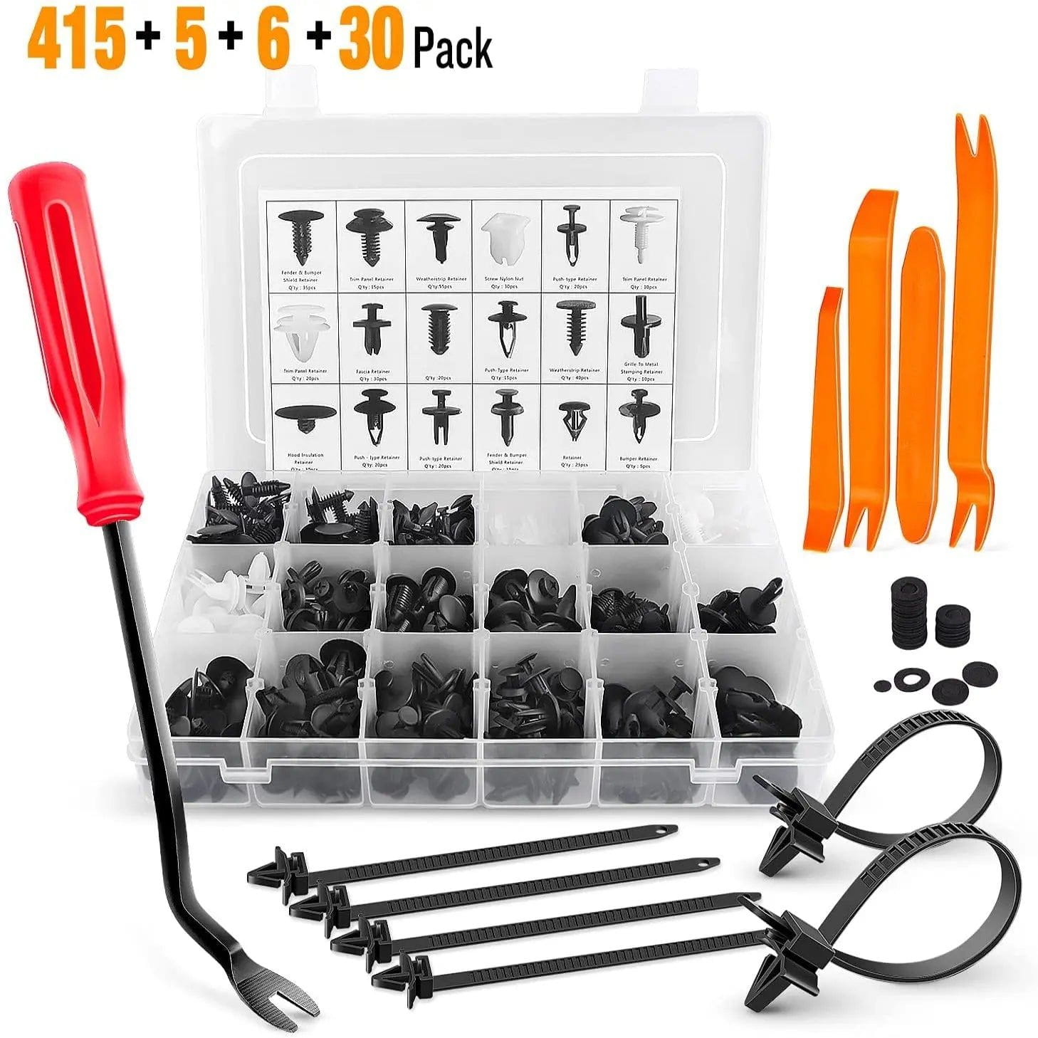 415 Pcs Car Push Retainer Clips Kit - Universal Fit for GM, Ford, Toyota, Honda, Chrysler - Auto Body Panel Fasteners for Bumpers, Fenders, Wheel Wells & Interior Trim