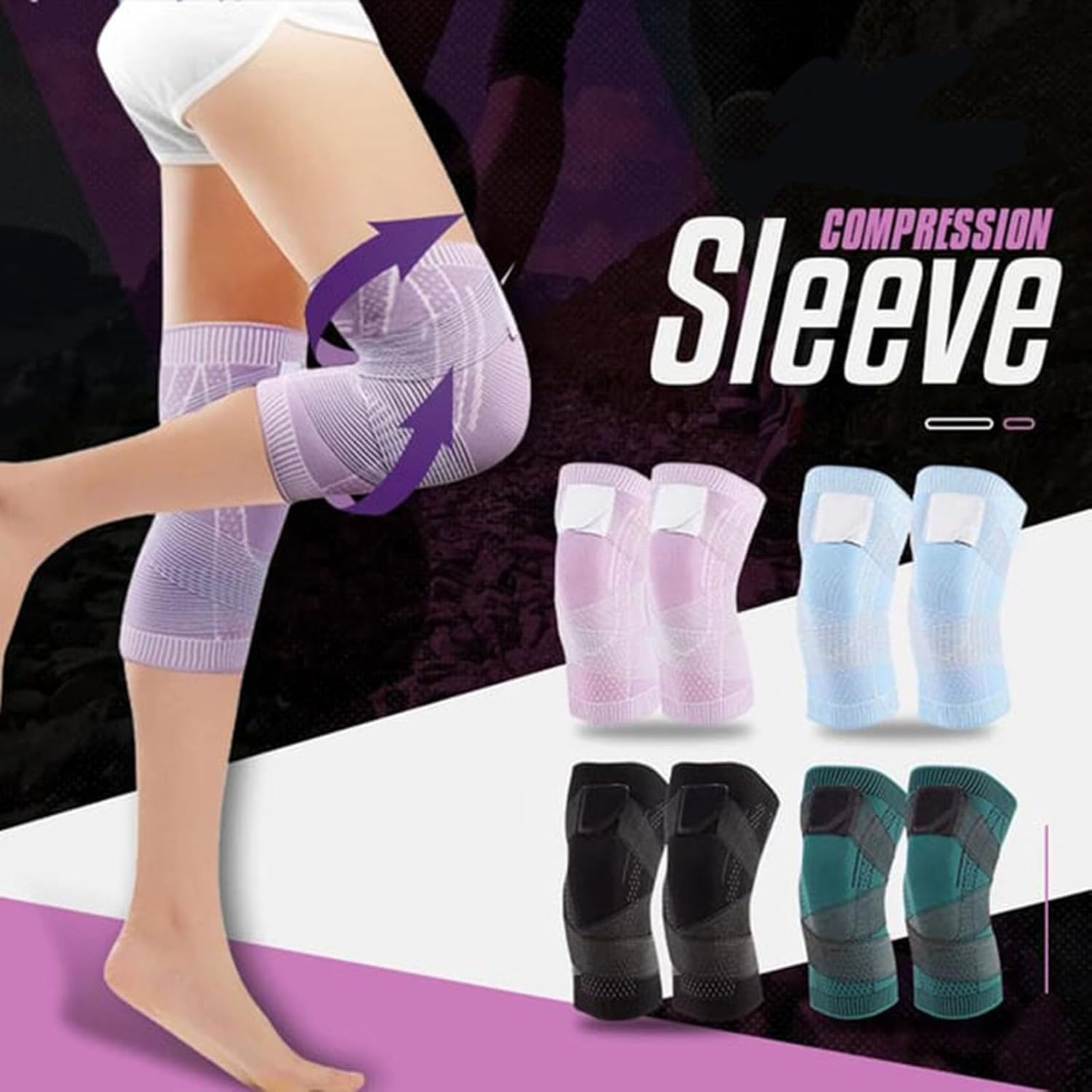 Beyonddraw Adjustable Knee Compression Sleeve Brace - High Elastic Support for Men & Women, Pain Relief for Arthritis, Running, Workout & Sports (Purple, 1 Pair, XL) - Ideal for Gym, Basketball & Daily Activities