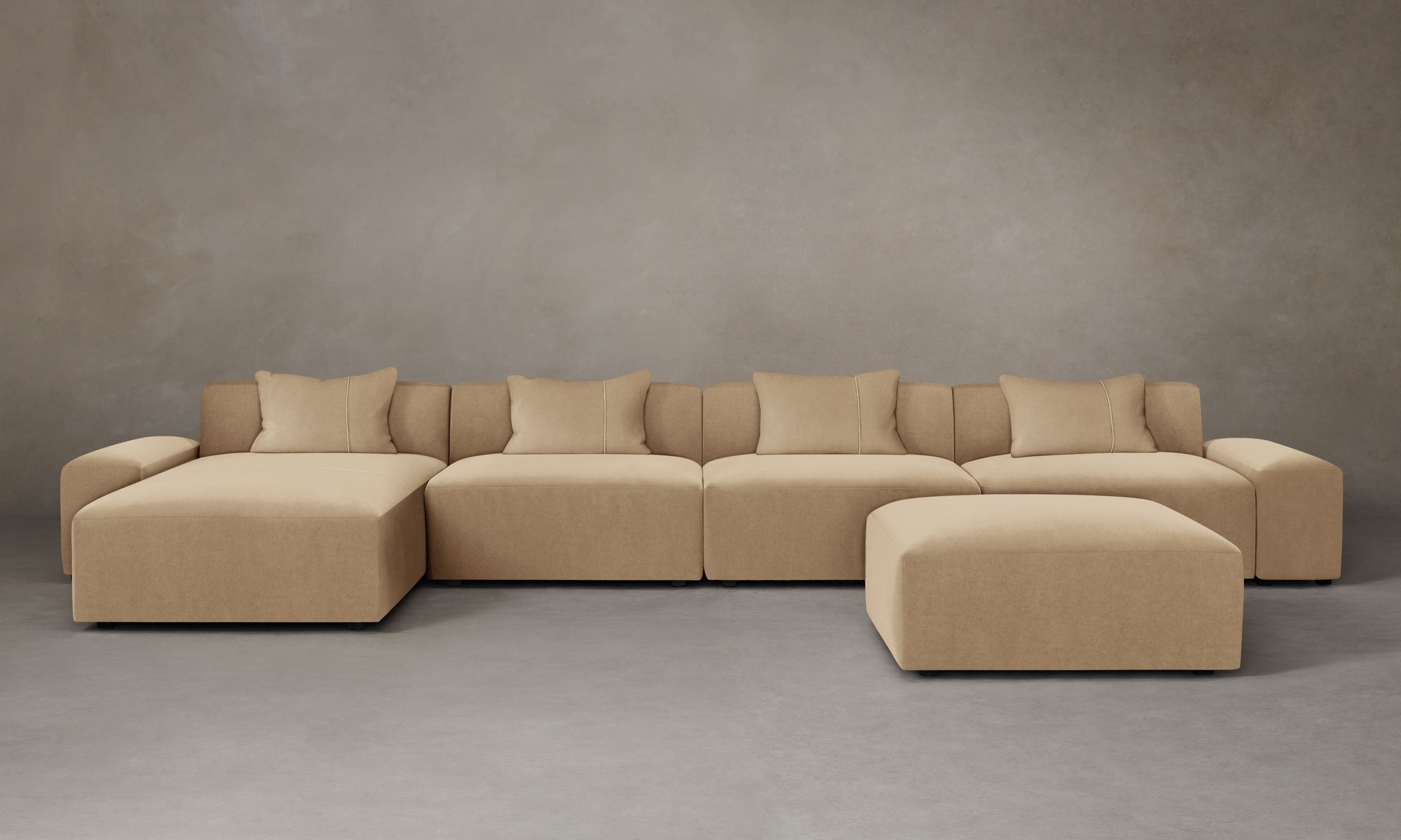 Luxury Breuer Modular Sectional Sofa in Soft Mohair Fabric - Almond Color for Living Room, Lounge & Home Theater Comfort