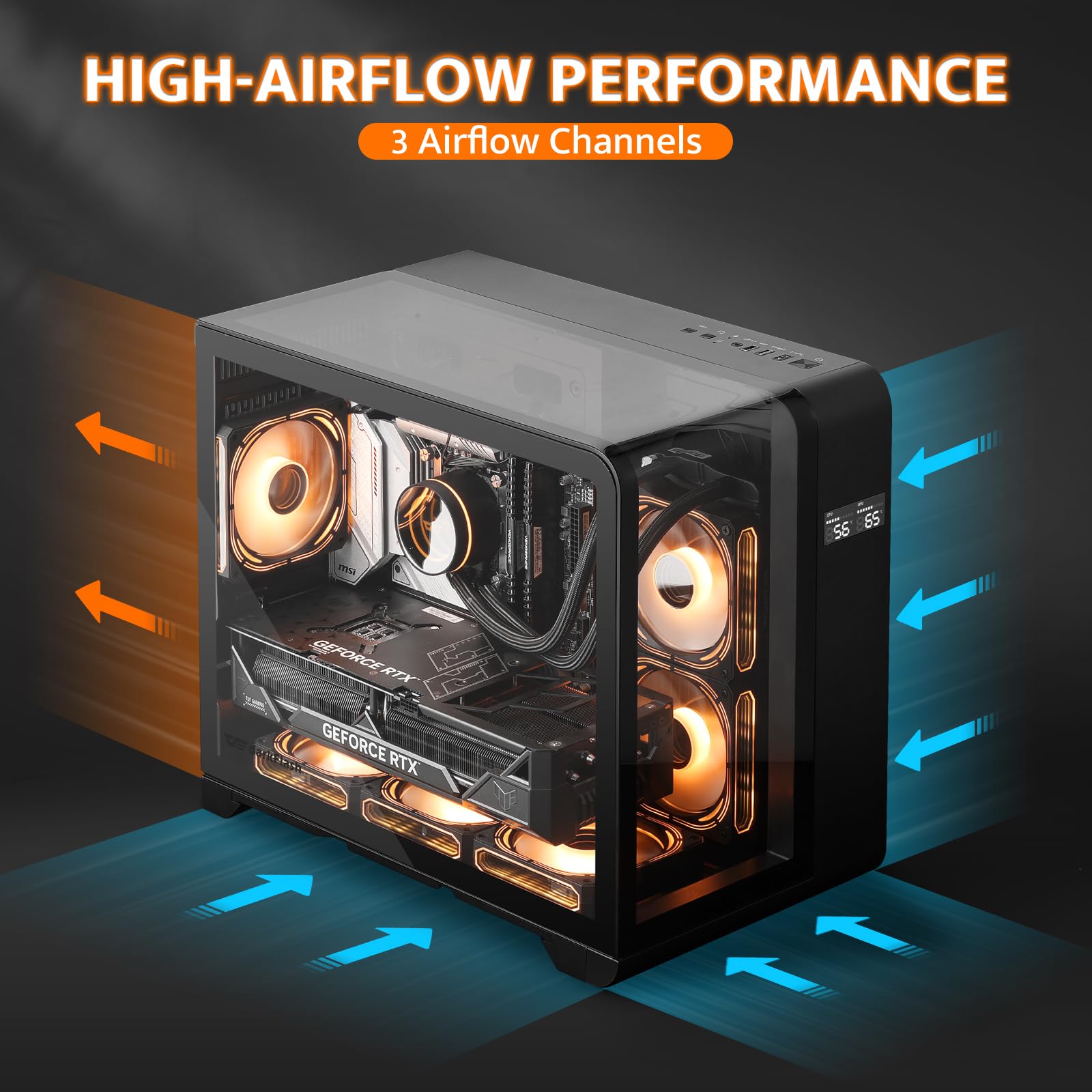 darkFlash MATX Gaming PC Case with Built-in Screen - Micro-ATX Computer Case with 3-Side Tempered Glass, Curved Full View Design, 3 Pre-Installed PWM ARGB Fans, USB Type-C Port, RTX 40 Series Compatible (Black, Model L280M) - Perfect for Compact Gaming Setups, Streaming PCs, and RGB Enthusiast Builds
