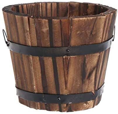 Vintage Round Wooden Planter Barrel - Medium Size Flower Pot for Home, Garden & Outdoor Decor - No Tray or Drain Hole - Perfect for Succulents, Herbs & Indoor Plants