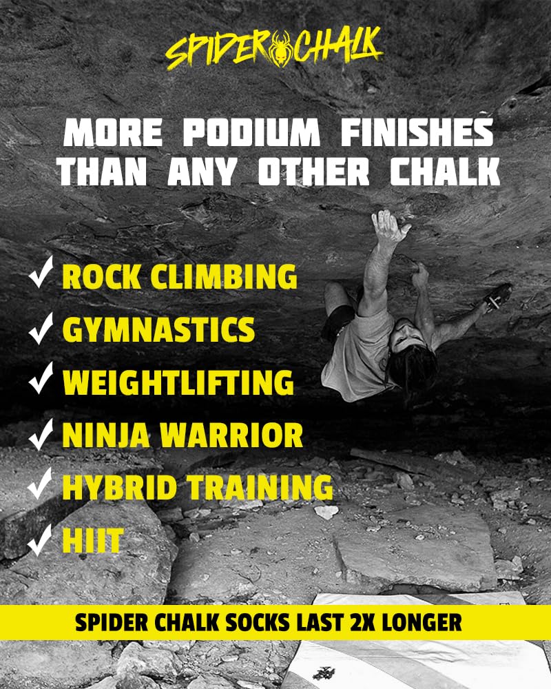 SPIDER CHALK Refillable Climbing Chalk Ball 2-Pack (3oz Each) - Premium Lab-Grade Chalk for Powerlifting, Weightlifting & Rock Climbing | Extra Large Gym Chalk Sock for Enhanced Grip | Ideal for CrossFit, Gymnastics & Bouldering
