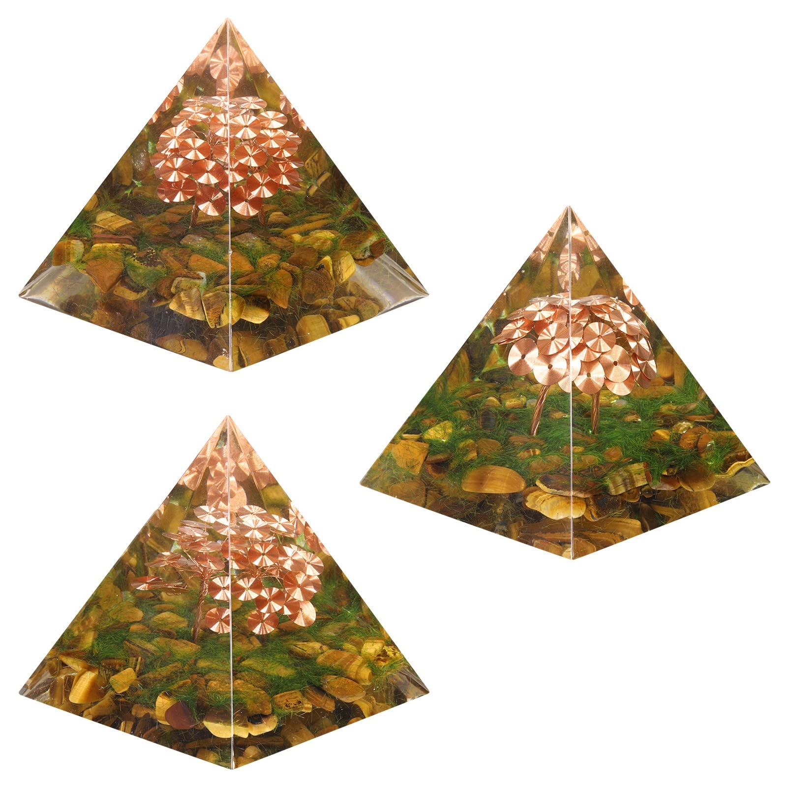 SUNYIK Tiger's Eye Tree of Life Orgone Pyramid - Natural Tumbled Stone Chips Energy Generator for Yoga, Reiki, Chakra Balancing & Meditation - Perfect for Home Decor, Spiritual Healing & Positive Energy Boost