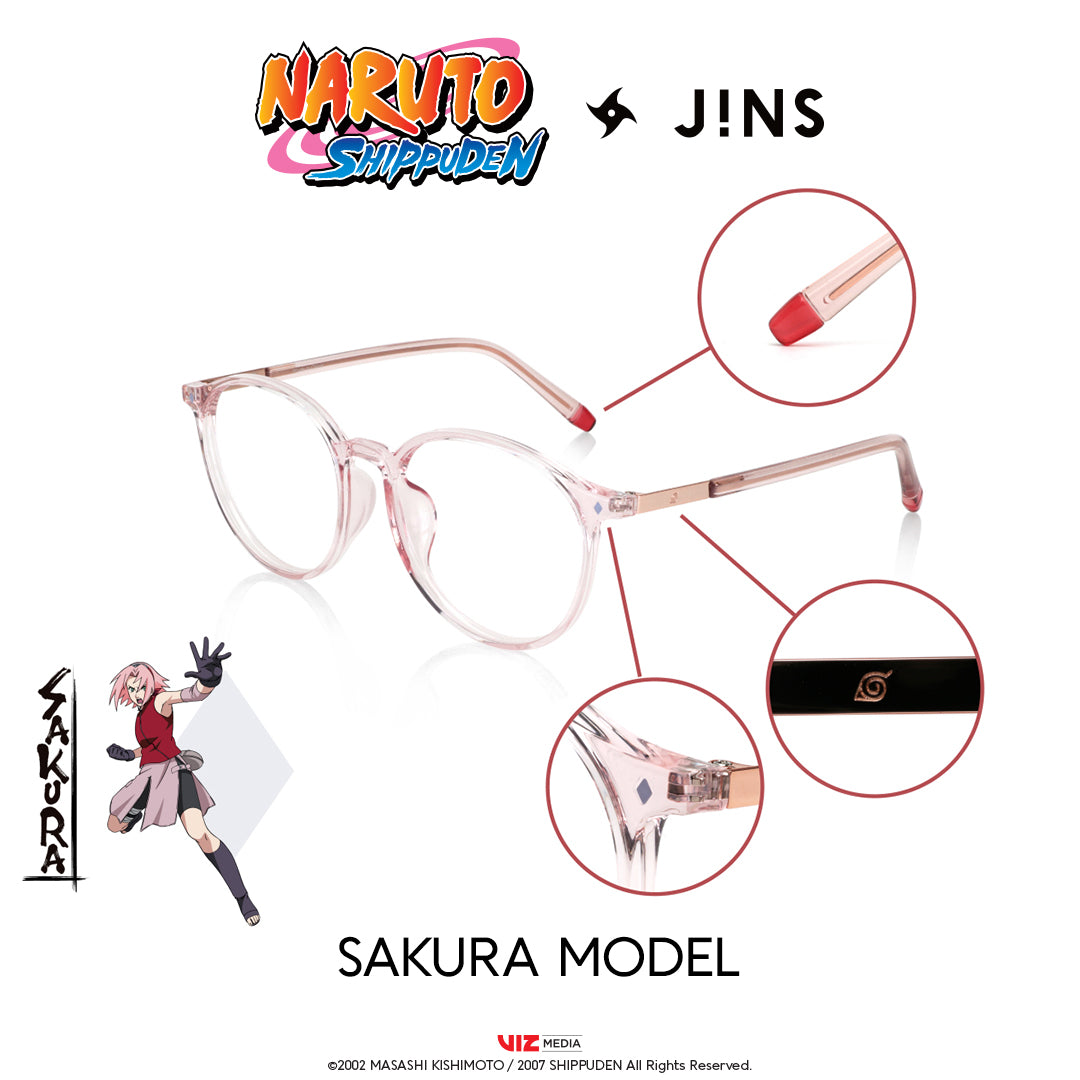 JINS x NARUTO SAKURA Model Pink Glasses - Anime Inspired Eyewear for Naruto Fans - Perfect for Cosplay, Fashion & Daily Wear