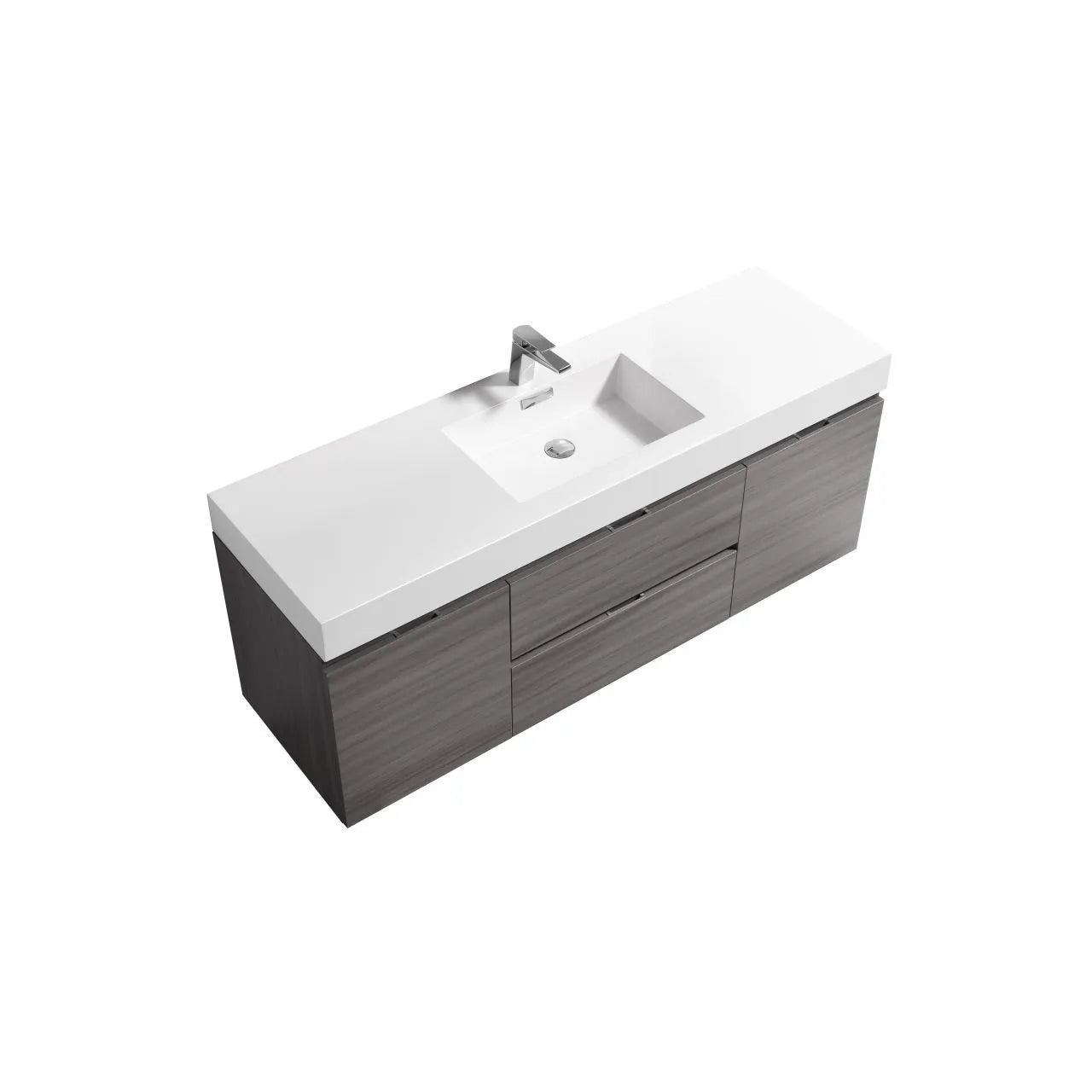 BSL60 Vulcan Ash Grey Wall Mount Bathroom Vanity with Single Sink - Modern Space-Saving Design for Small Bathrooms, Powder Rooms & Apartments