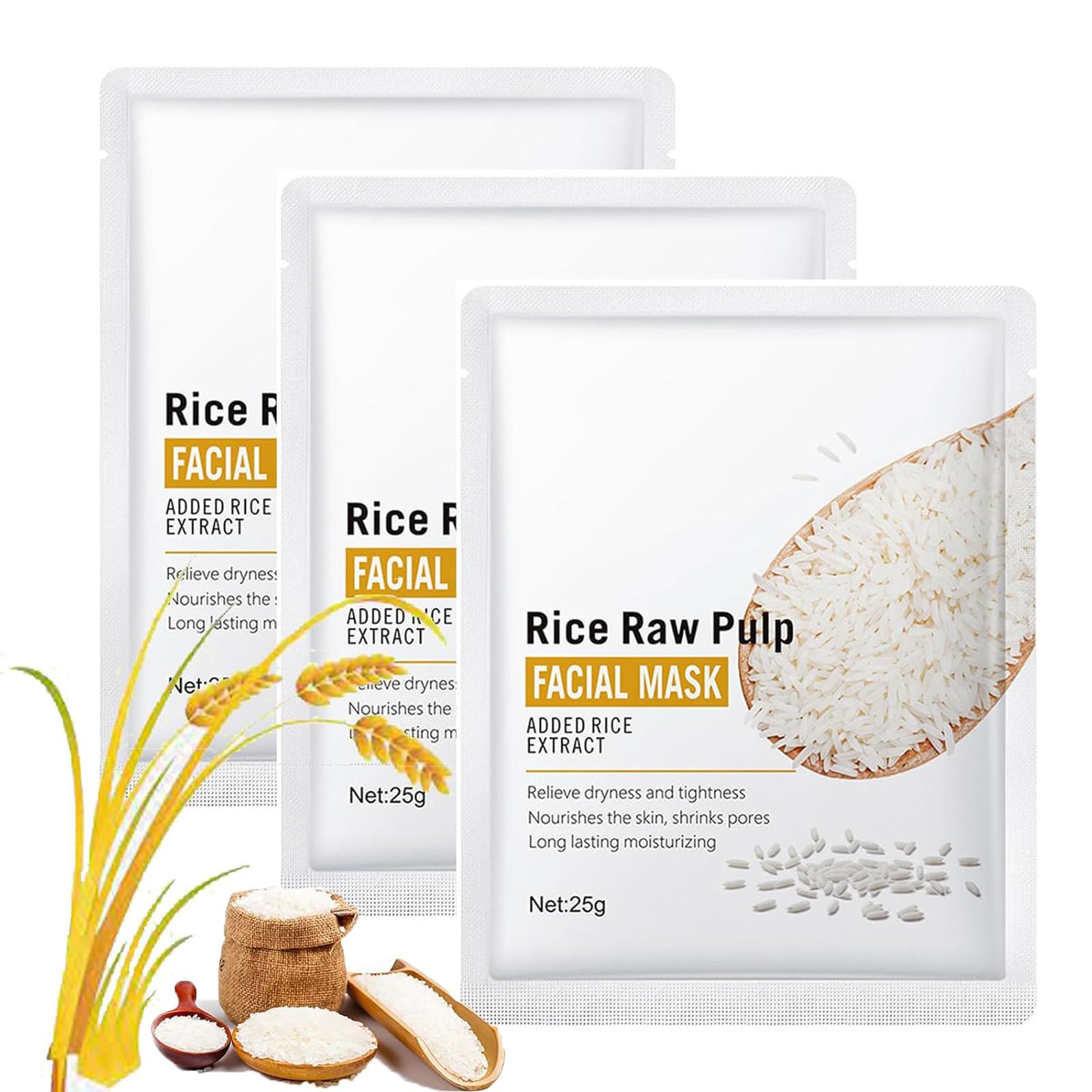 Korean Rice Dough Modeling Face Mask - Instant Hydration Boost & Skin Moisture Barrier - Nourishing Rice Bran Water Facial Treatment (3 Pack) for Dry Skin Care & Spa Night Routine