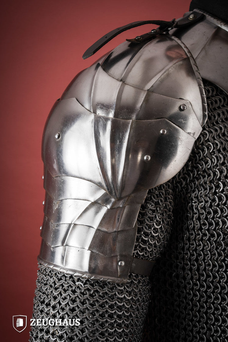 Gothic Pauldrons - 1.6mm Polished Steel Shoulder Armor for LARP, Cosplay & Medieval Renaissance Fairs | Perfect for Costumes, Role Playing & Historical Reenactments