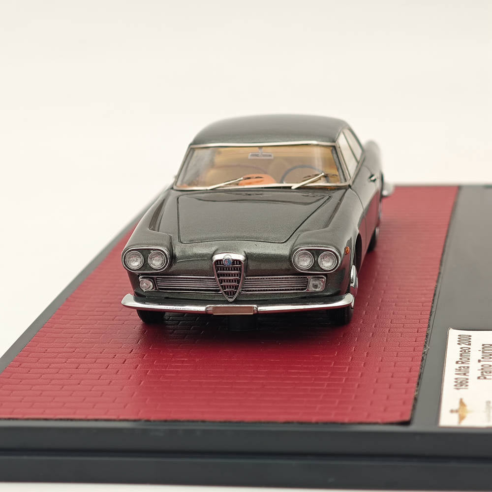 1/43 Scale Alfa Romeo 2000 Praho Touring 1960 Grey Resin Diecast Model Car - Limited Edition Collectible for Display & Italian Vintage Car Enthusiasts