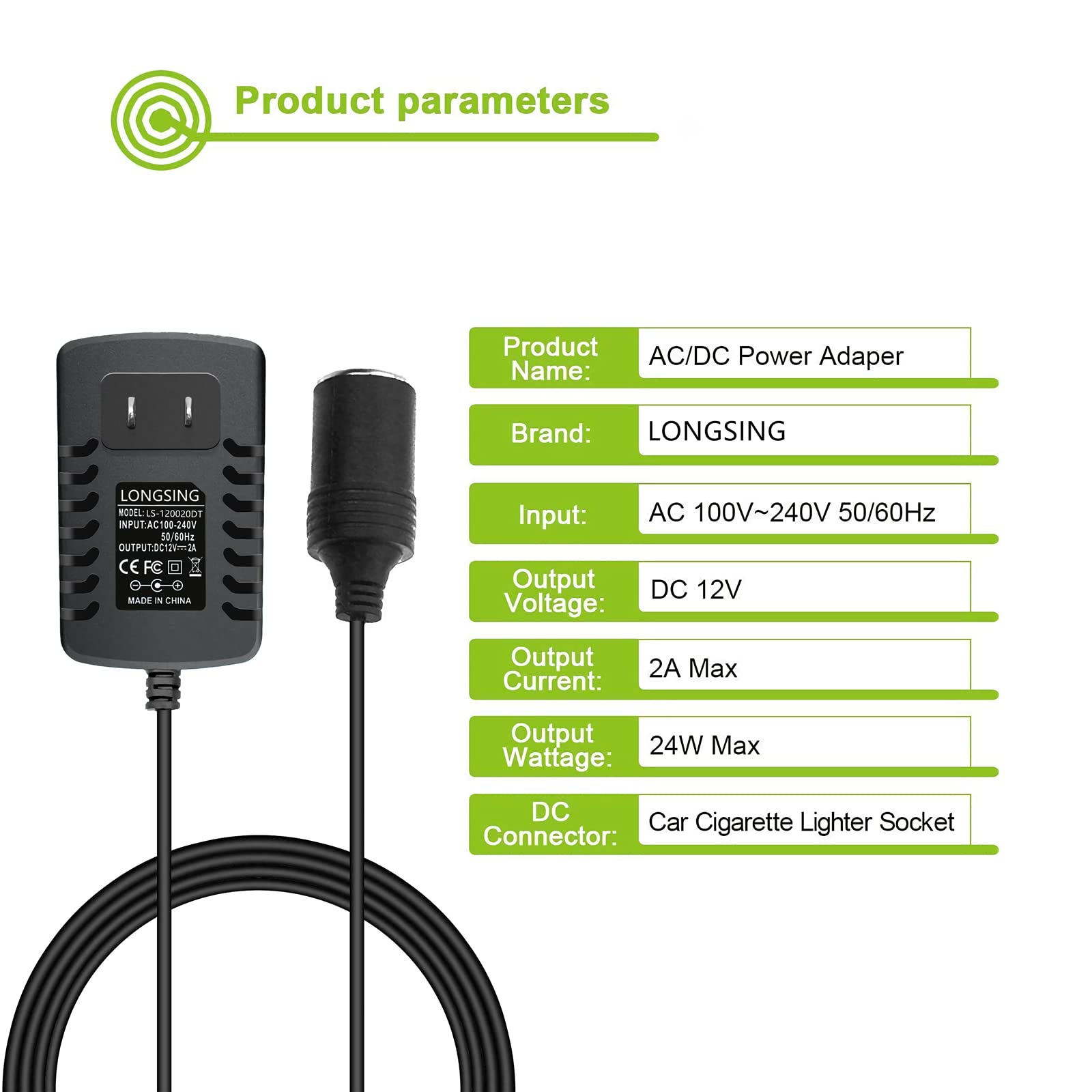 12V AC to DC Power Adapter Converter - 110V-240V to 12V 2A 24W Car Cigarette Lighter Wall Charger for Car Electronics, Shaver, Camera, Speaker, Echo Dot - Perfect for Home, Hotel & Travel Use