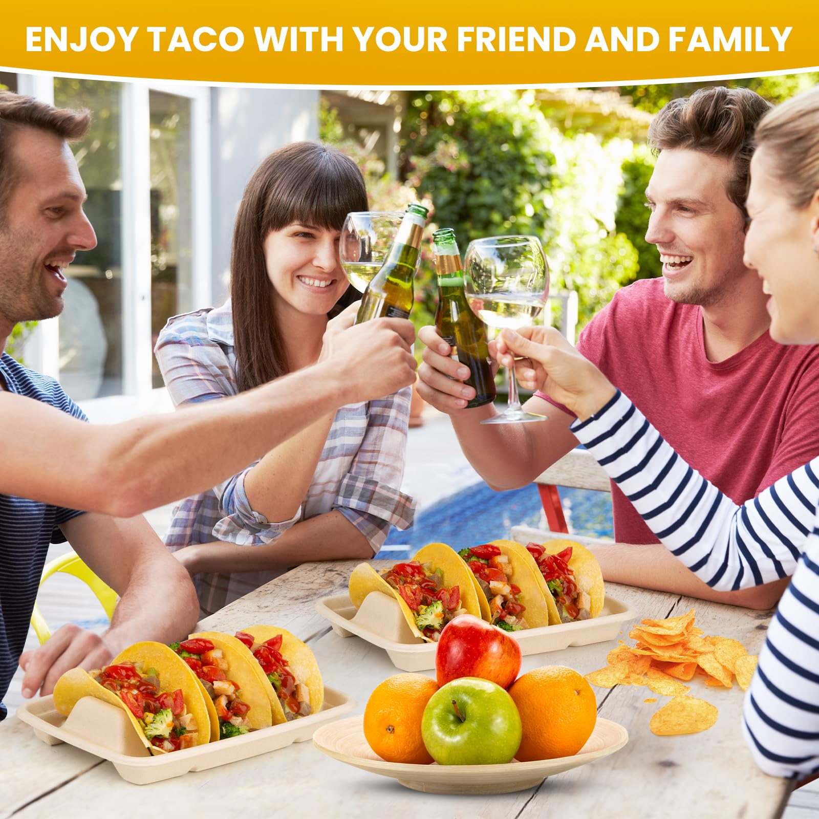 25-Pack Eco-Friendly Bagasse Fiber Taco Holders with 3 Dividers | Disposable Taco Stands for Parties, Taco Tuesday & Fiesta Serving | Perfect for Taco Bars, Buffets & Family Gatherings