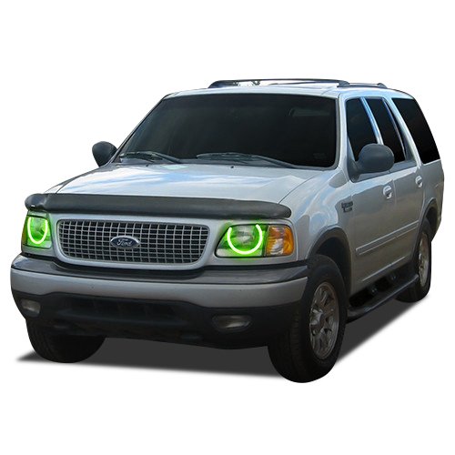 Flashtech LED RGB Multi-Color Halo Ring Headlight Kit with ColorFuse RF Remote - Compatible with Ford Expedition 1997-2002 | Upgrade Car Lighting for Night Driving & Custom Styling