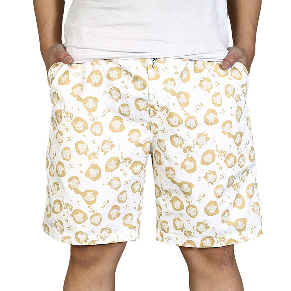 Men's Printed Summer Beach Shorts - XL Size, Beige & White - Perfect for Vacation, Poolside, and Casual Outings