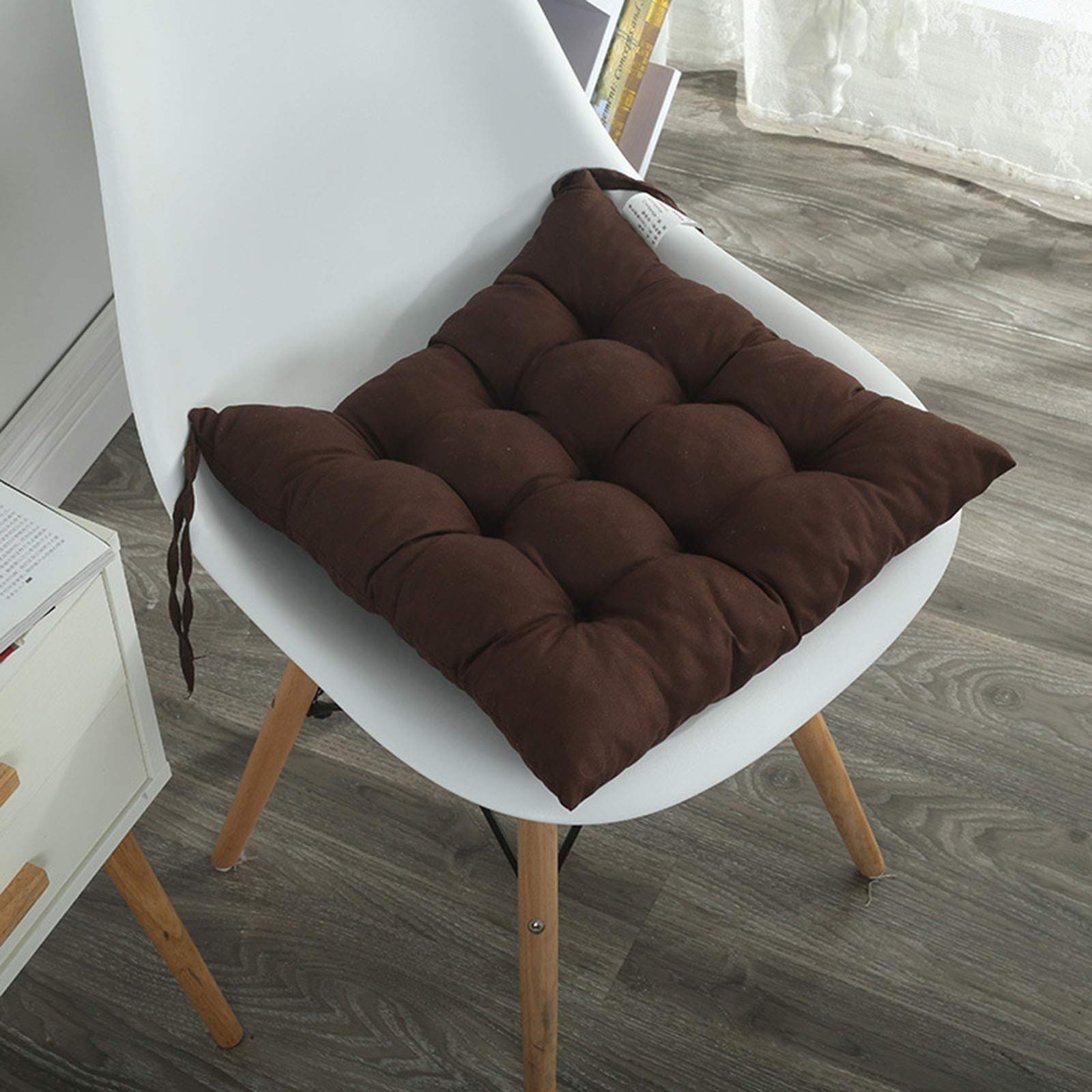 Premium Cotton Dining Chair Cushions with Ties - Soft Thick Seat Pads for Kitchen, Dining Room & Office - Removable Washable Cover - Solid Color Home Decor (Deep Brown) - Perfect for Comfortable Seating & Stylish Home Upgrade