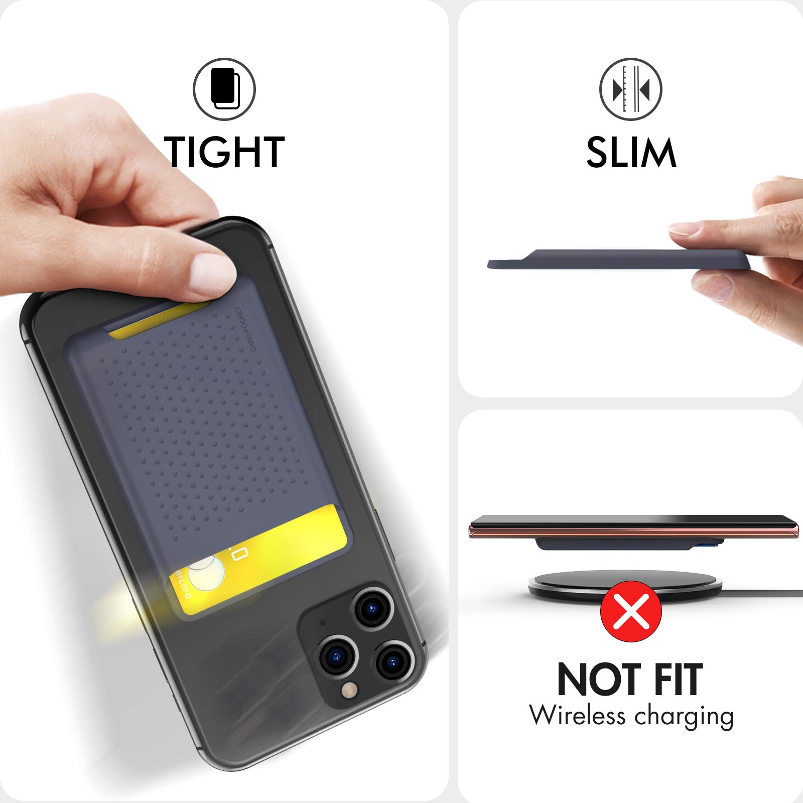 AHASTYLE Slim Stick-On Phone Card Holder - Strong Adhesive Silicone Wallet for Credit Cards & ID - Compatible with iPhone, Android, Samsung Galaxy (Midnight Blue) - Perfect for Hands-Free Shopping, Travel & Everyday Use