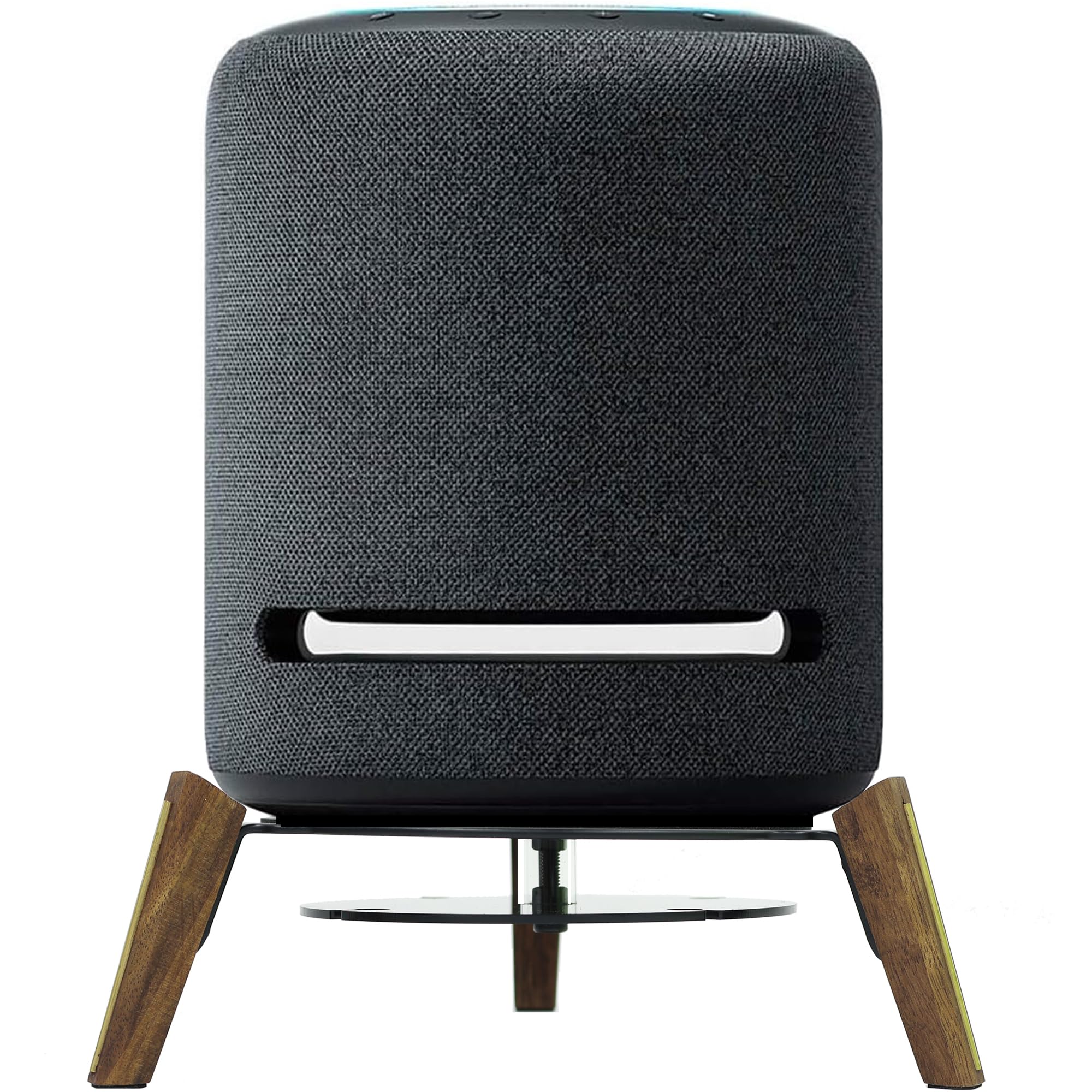 Universal Wooden Speaker Stand for Echo Studio, Sub, HomePod & Medium Speakers - Black Walnut with Metal Strip - Stable Desktop Mount Holder for Better Sound Quality | Perfect for Home Office, Gaming Setup & Music Listening