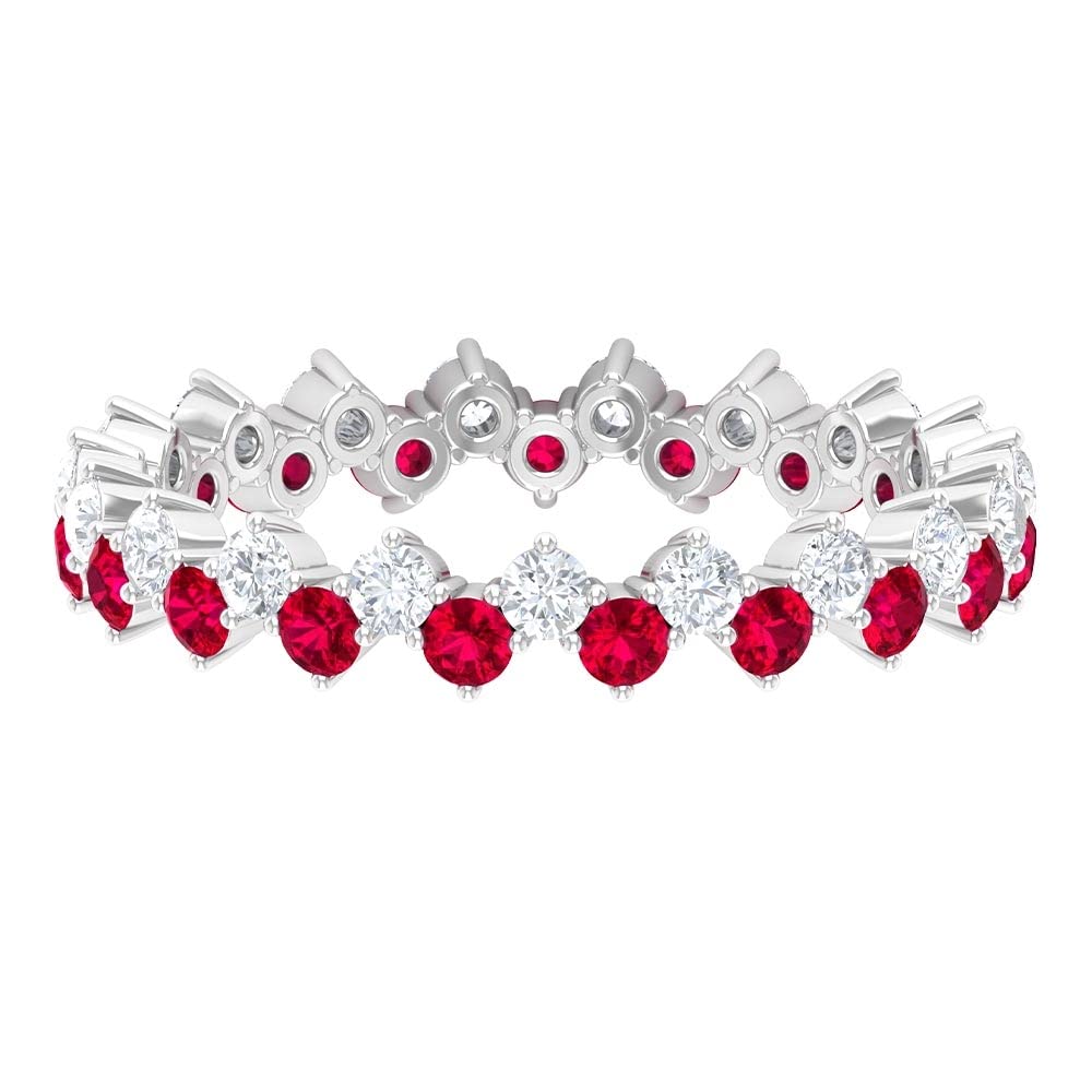 1.75 CT Ruby and Diamond Eternity Ring for Women - 14K Solid Gold Zigzag Wedding Band, Anniversary Gift for Her - Perfect for Valentine's Day, Engagement or Special Occasions