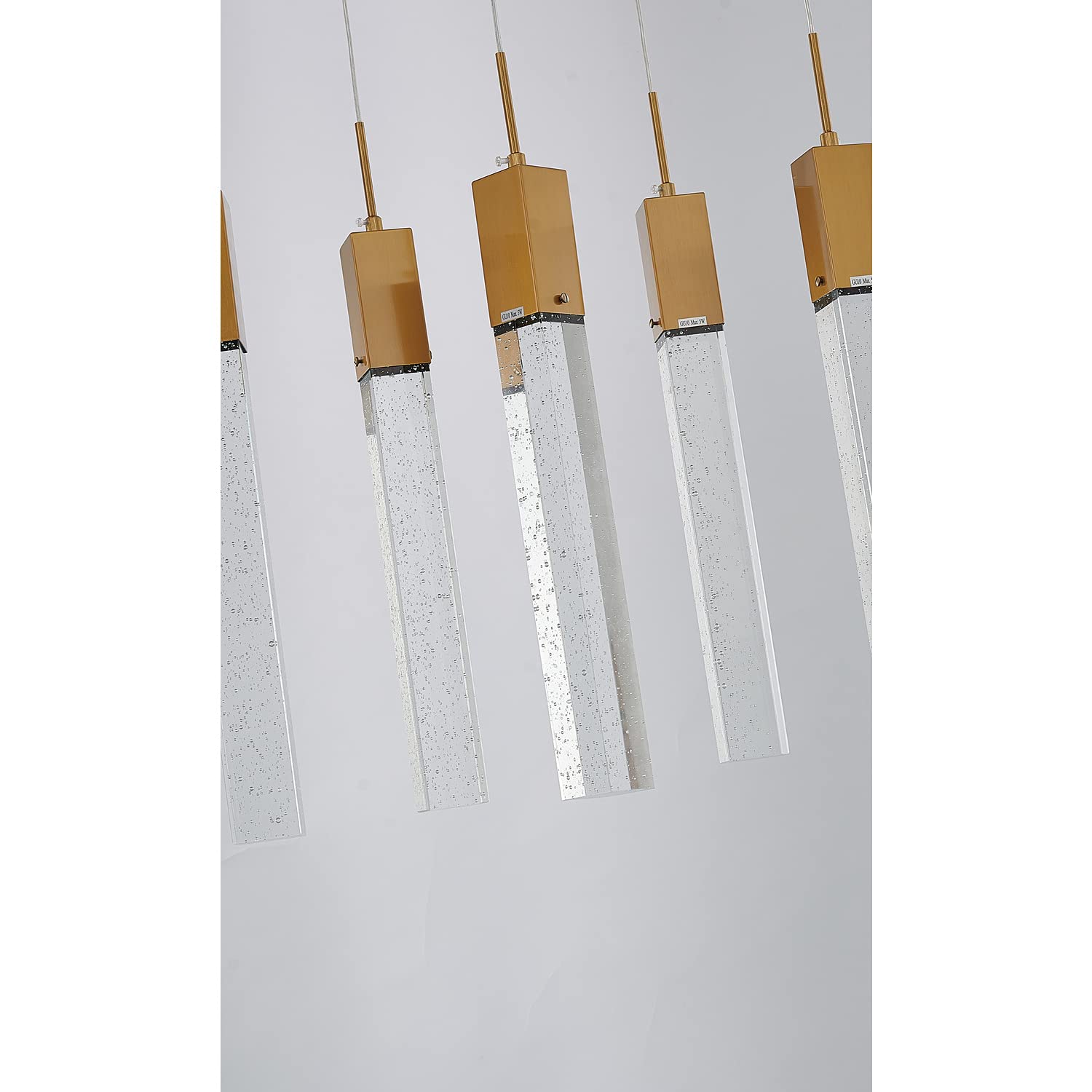 7-Light 35-Inch Gold Pendant Chandelier with Clear Bubble Block Crystals - Elegant Dining Room & Entryway Lighting for Home Decor