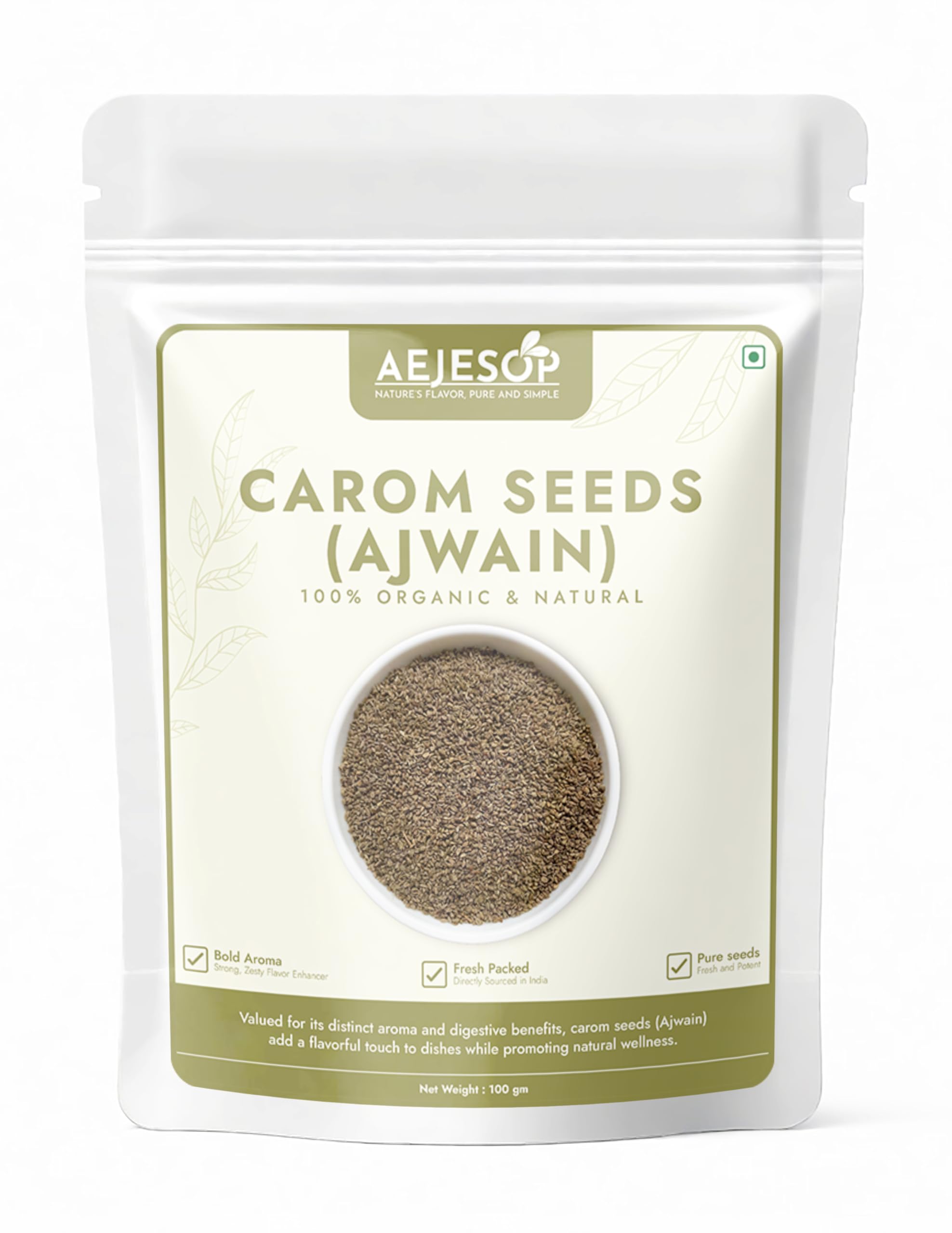 Organic Carom Seeds (Ajwain) Whole Spices - 3.5oz (100g) | Premium Ajowan for Cooking, Digestion & Ayurvedic Remedies | Perfect for Indian Cuisine, Breads & Herbal Teas