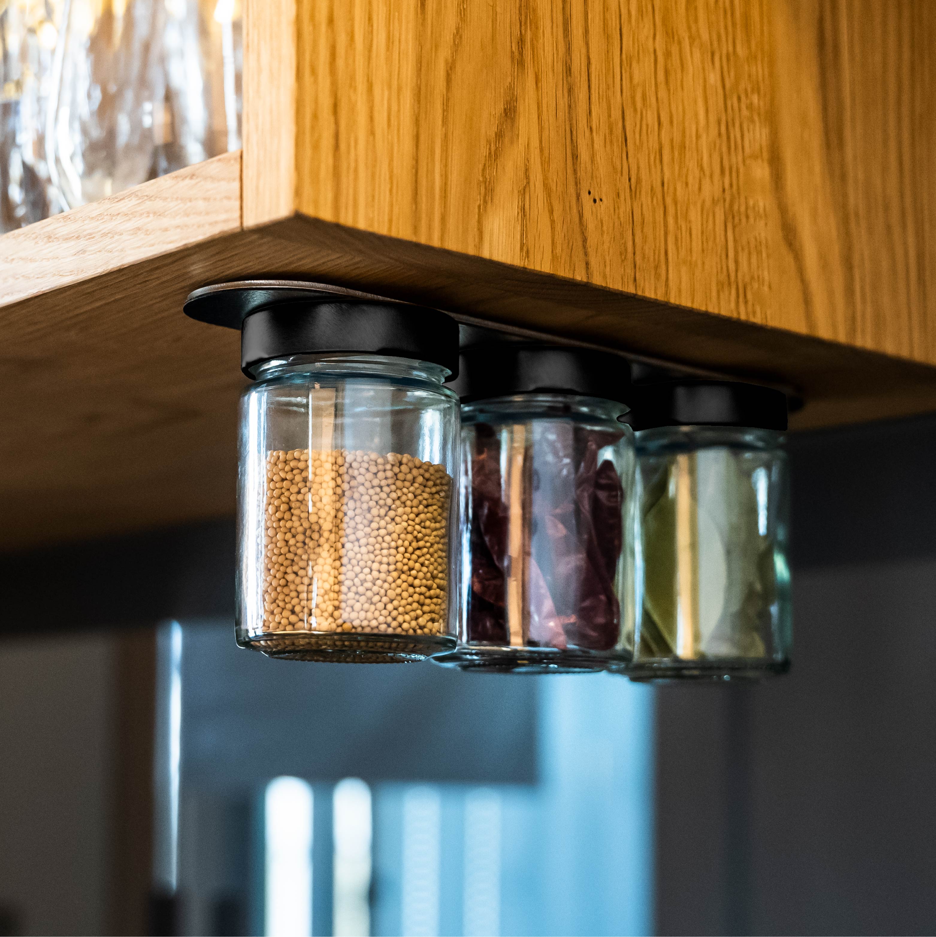 Premium Black & Classy Magnetic Spice Jars - 192ml Glass Containers with Black Metal Strip - Perfect for Kitchen Organization & Spice Storage