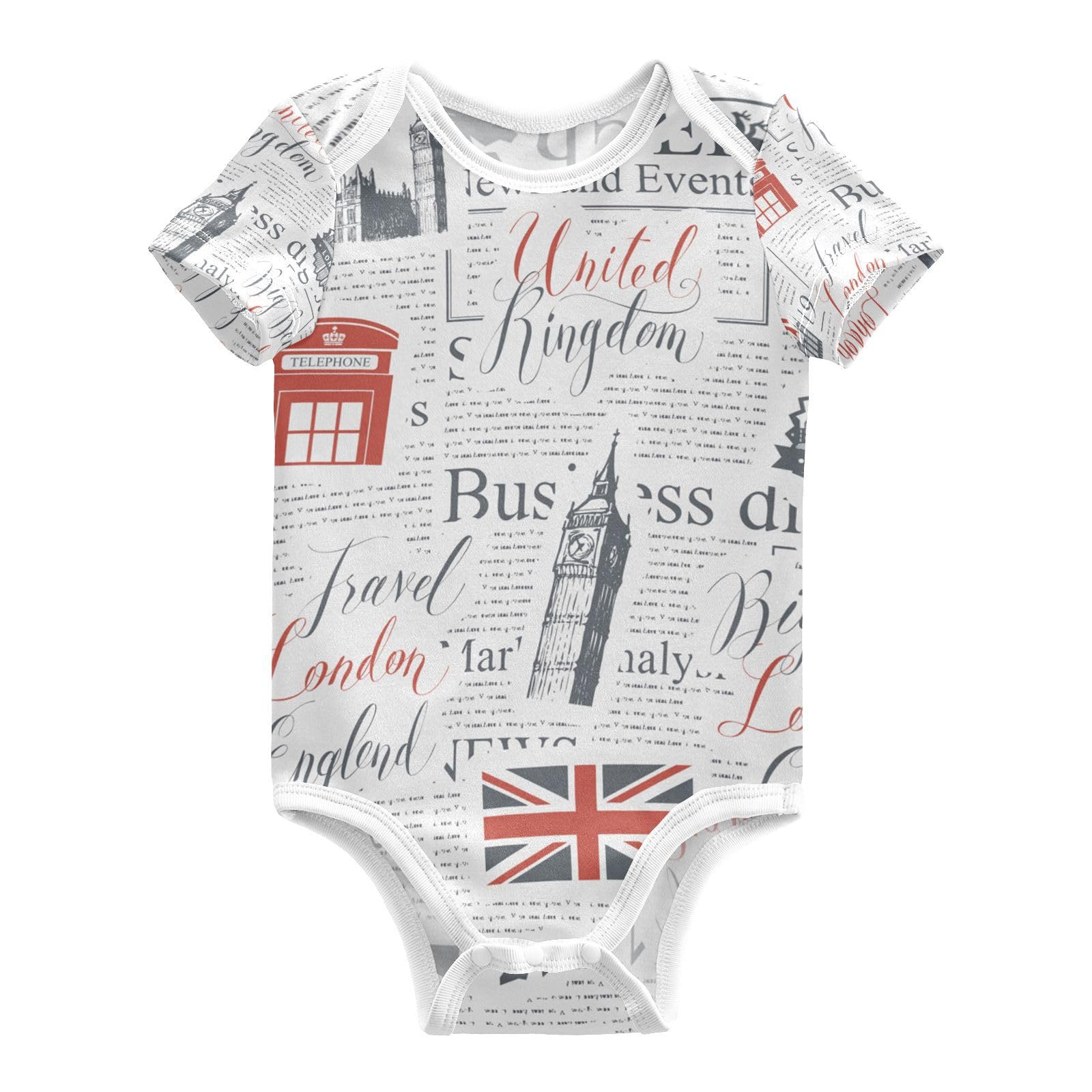 Stylish MCHIVER UK London Flag Baby Bodysuit - Soft Cotton Short Sleeve Onesie for Newborn Boys & Girls (0-24 Months) - Perfect for Travel, Photo Shoots & National Pride Outfits
